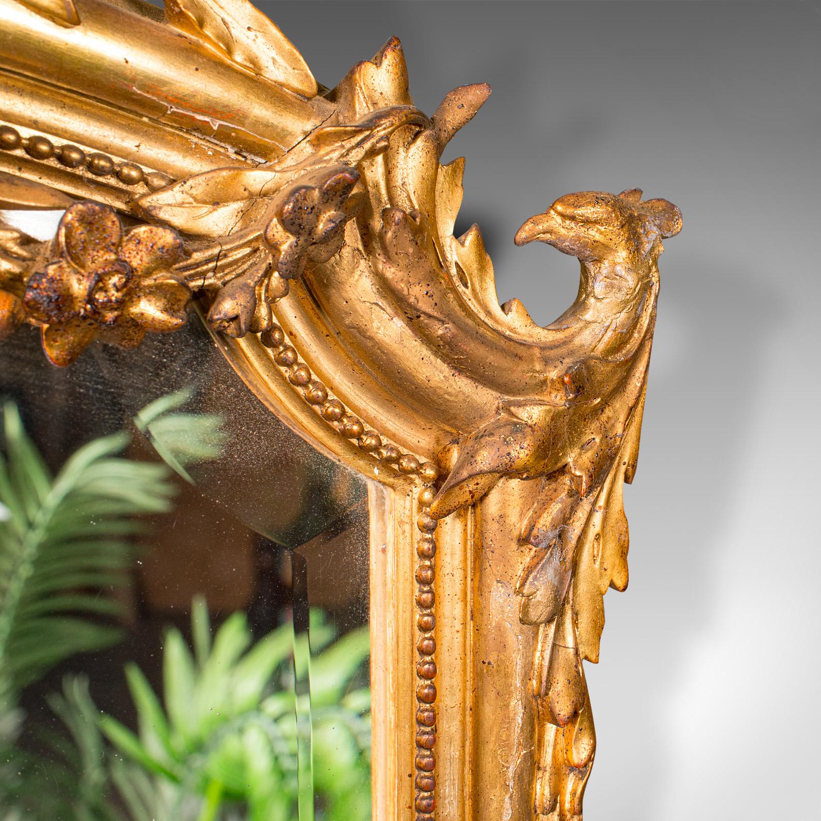 19th Century Tall Antique Overmantle Mirror, German Giltwood, Bevelled Plate, Wall, Victorian