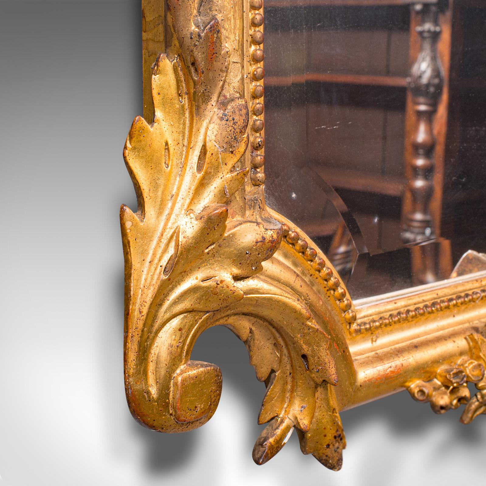 Tall Antique Overmantle Mirror, German Giltwood, Bevelled Plate, Wall, Victorian 1