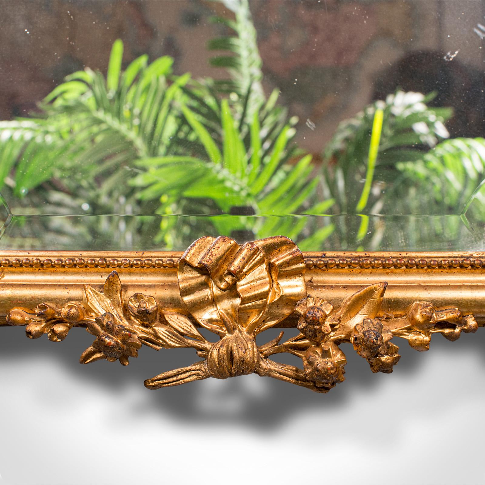 Tall Antique Overmantle Mirror, German Giltwood, Bevelled Plate, Wall, Victorian 2