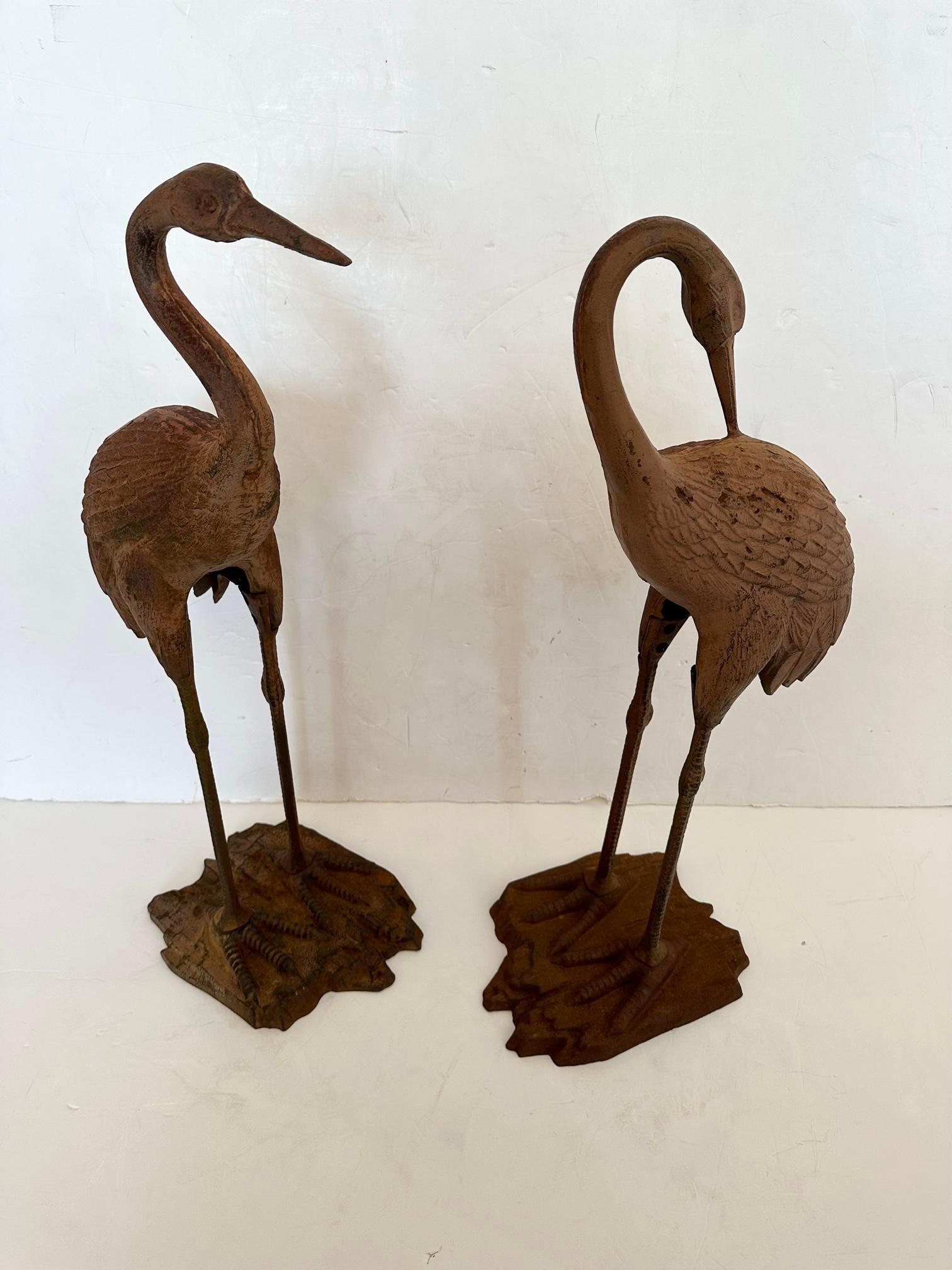 Tall Antique Pair of Iron Cranes Birds for the Garden 3