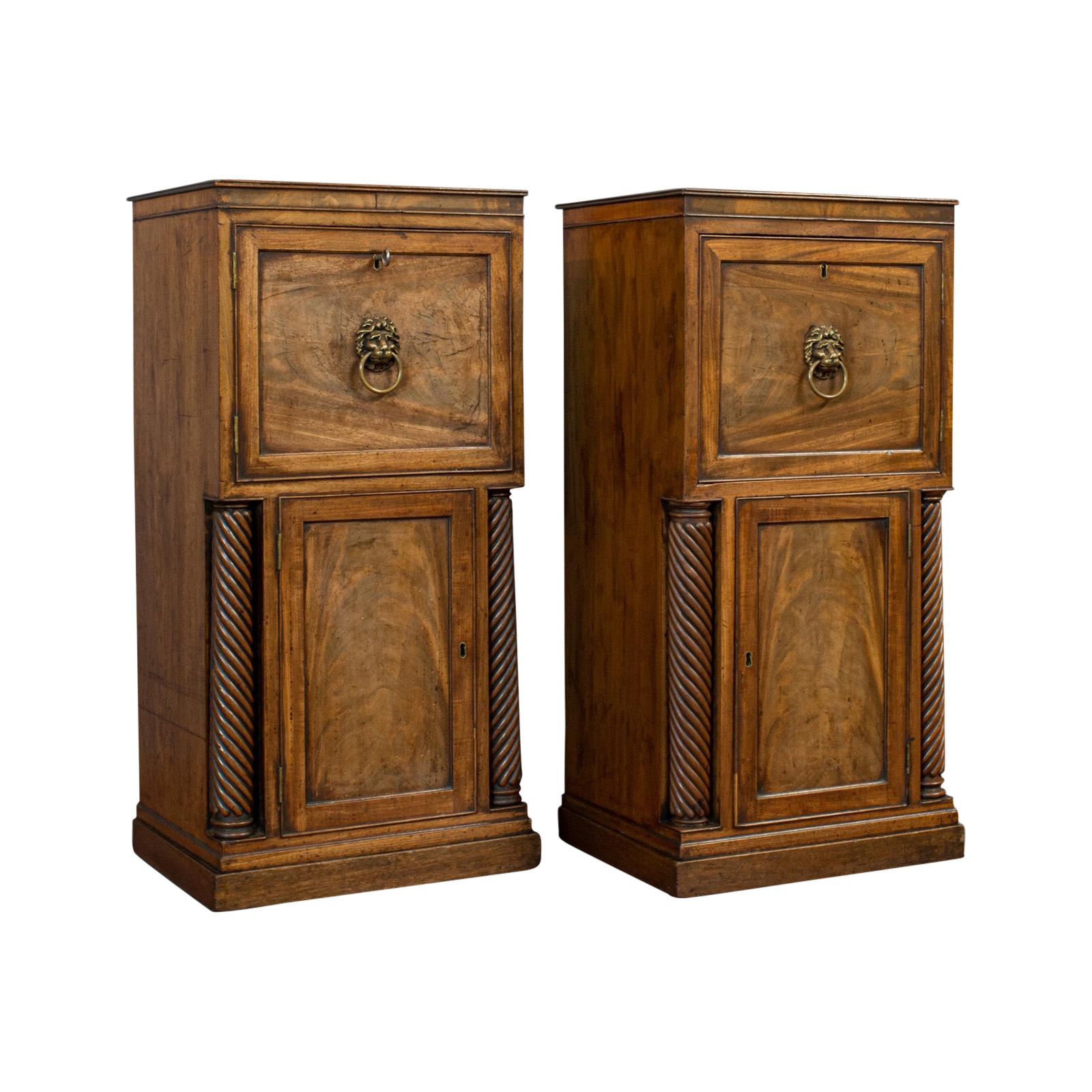 Tall, Antique Pair of Regency Side English, Mahogany, Nightstand at 1stDibs
