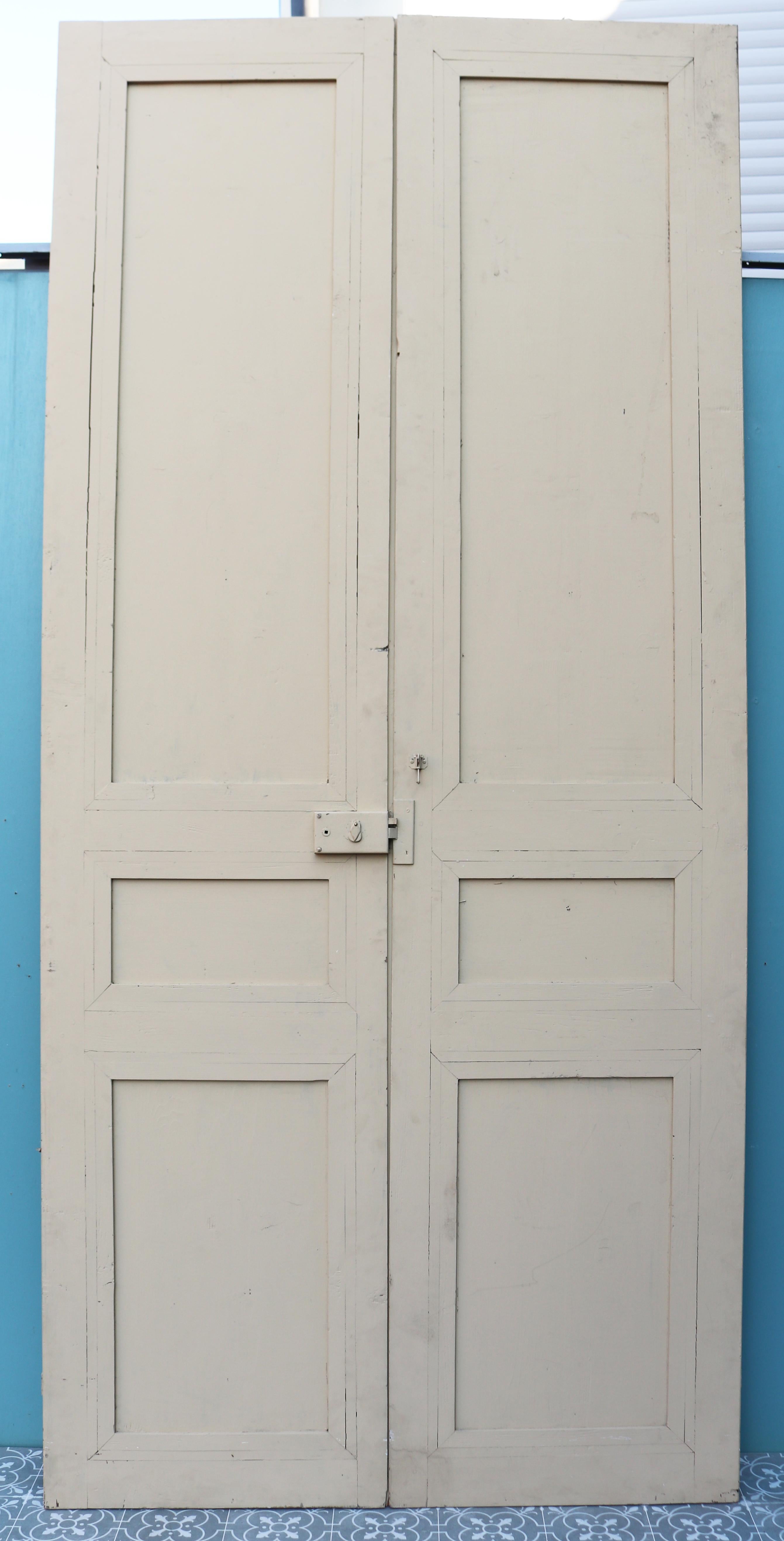 Tall Antique Panelled Double Doors For Sale 1