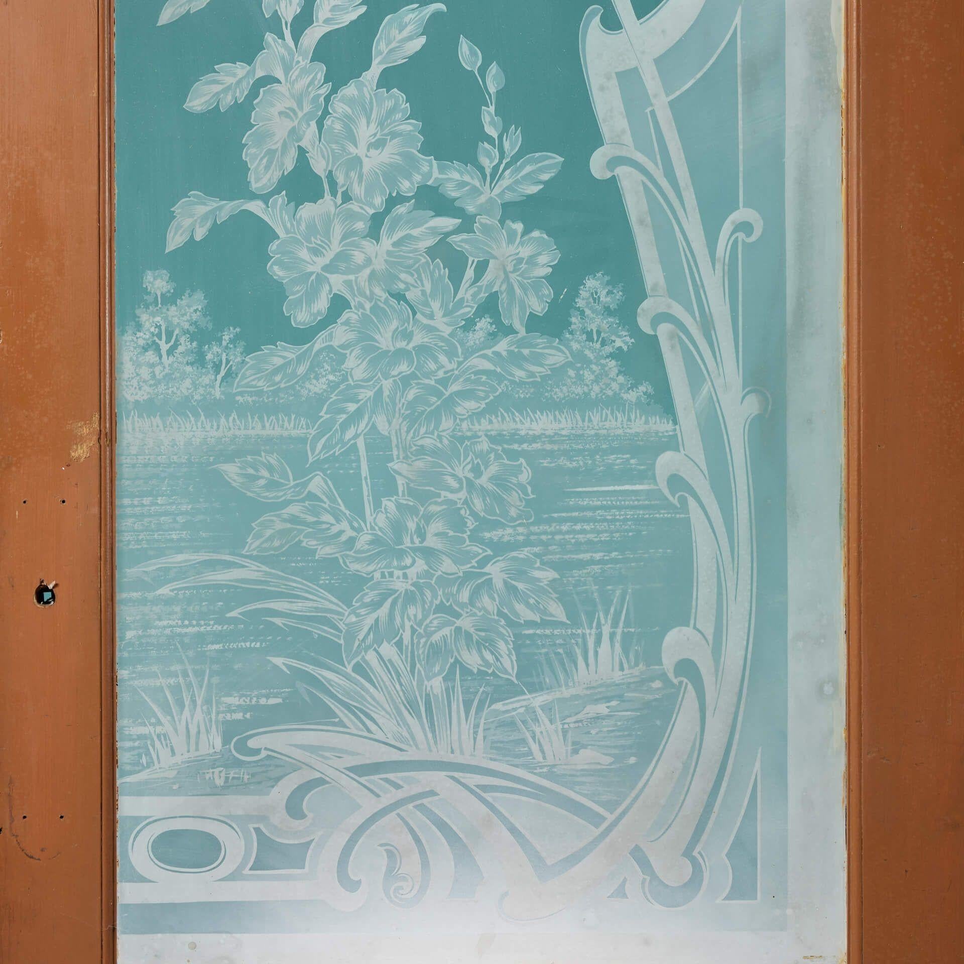 Große antike Pitch Pine Acid Etched Glazed Door (Louis Philippe) im Angebot