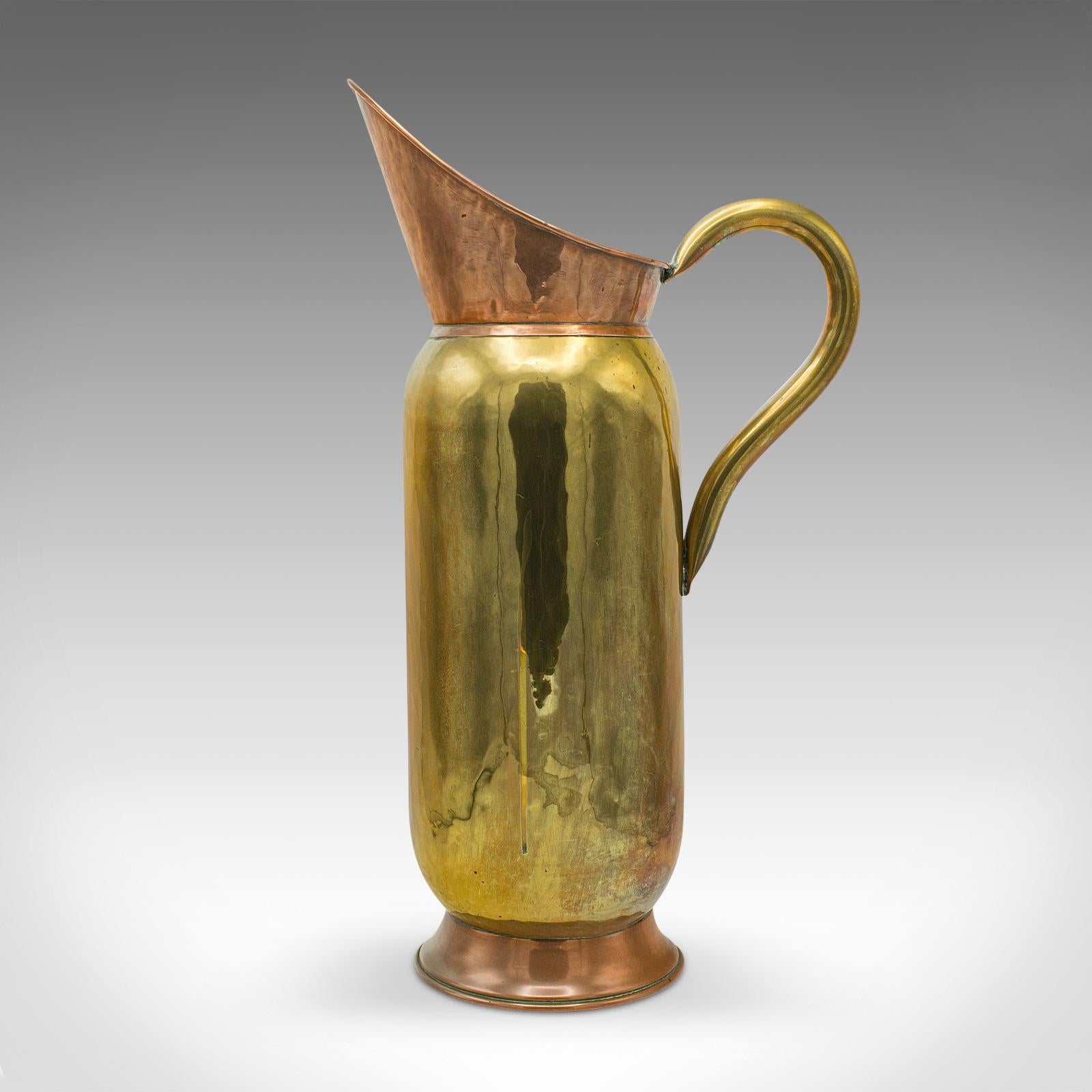 19th Century Tall Antique Pouring Jug, English, Brass, Copper, Ewer, Stem Vase, Victorian For Sale