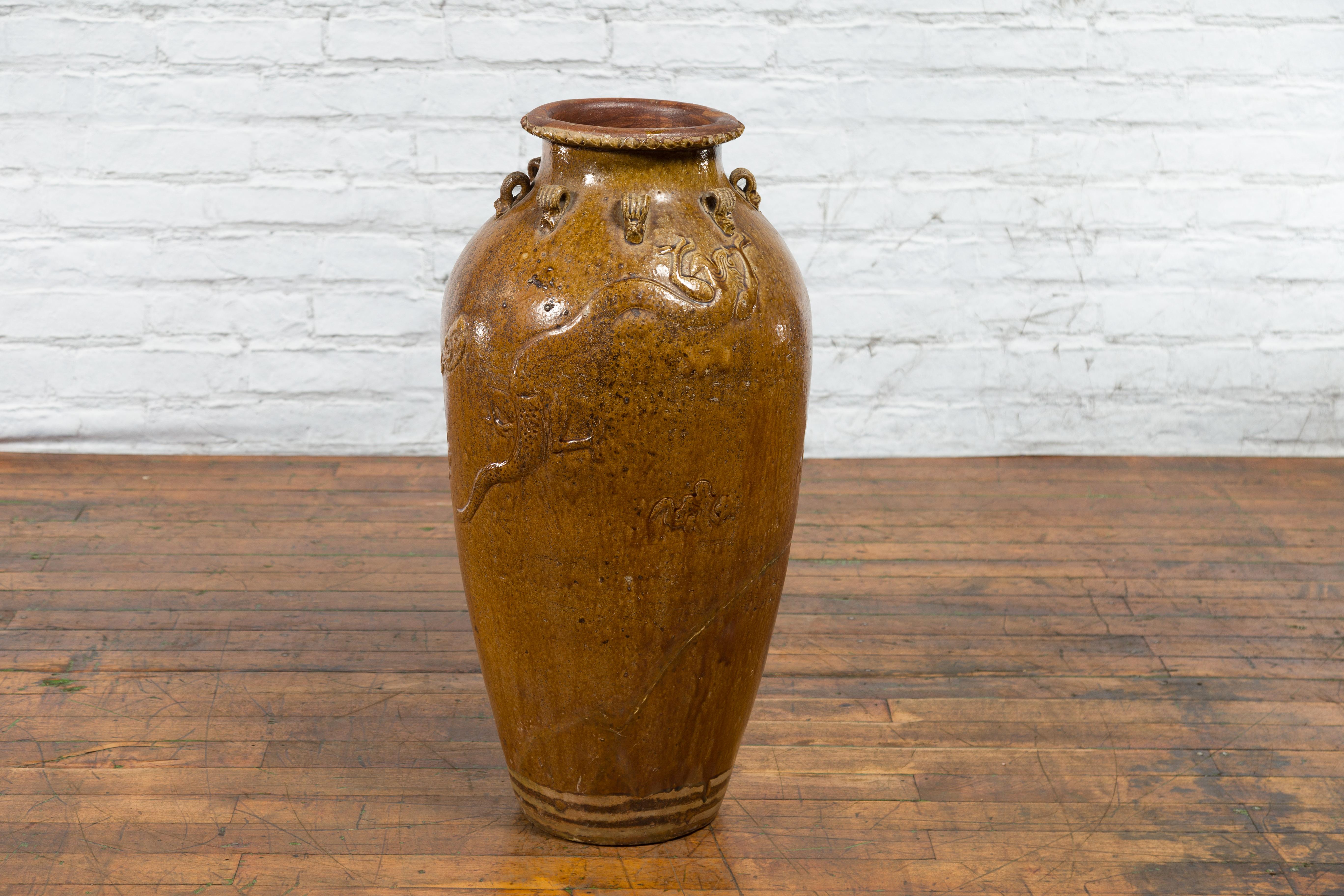 Vernissé Grande jarre martabane ancienne d'époque Dynastie Qing de Chine, 18e-19e siècle en vente