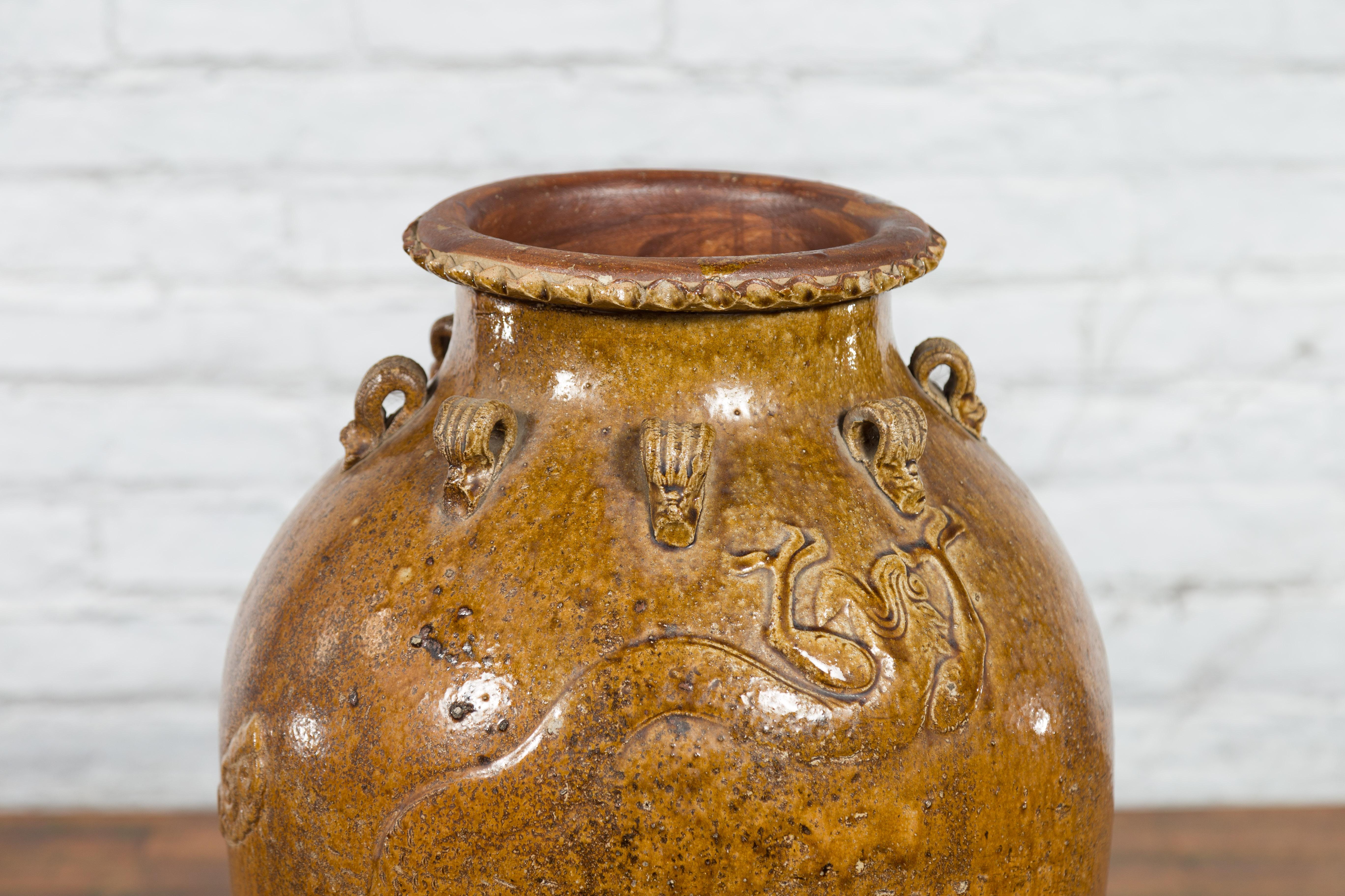 Glazed Tall Antique Qing Dynasty Period Martaban Jar from China, 18th-19th Century For Sale