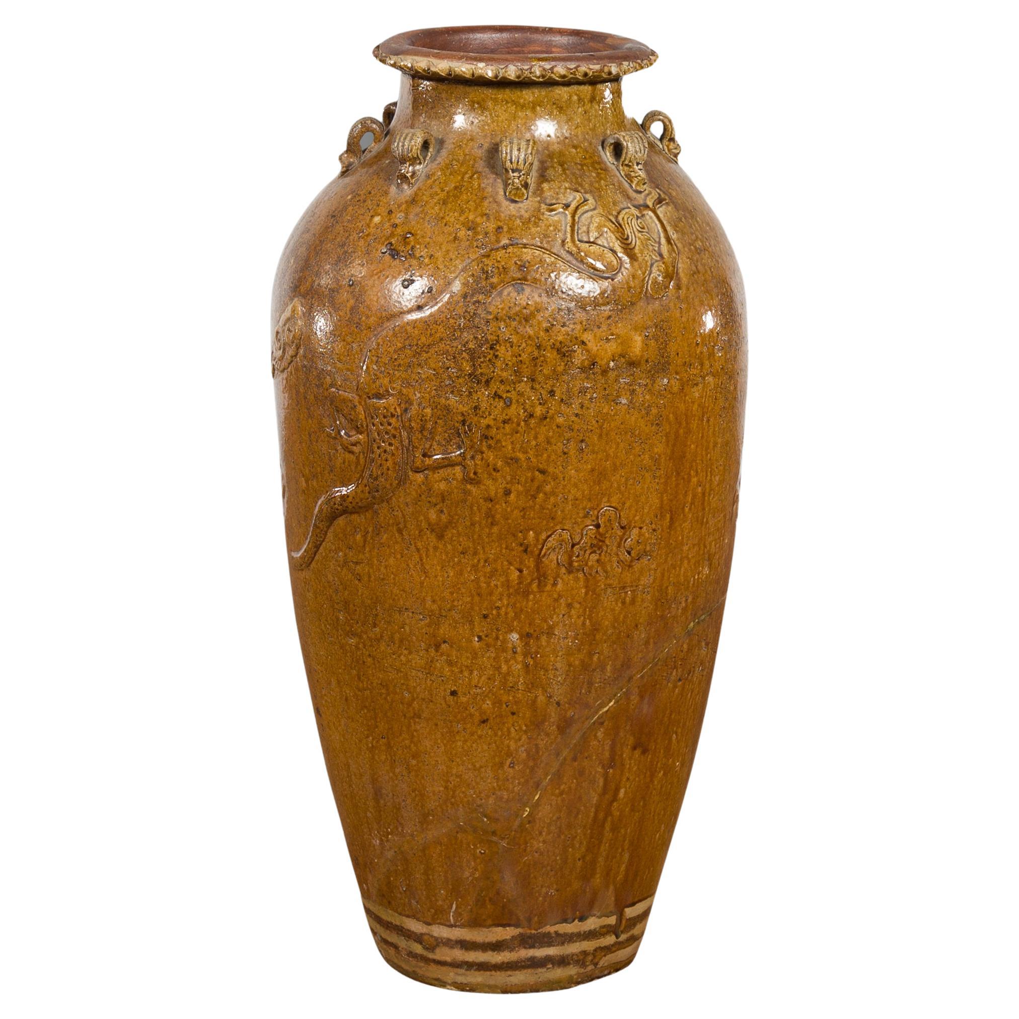 Antico vaso Martaban del periodo della dinastia Qing, Cina, 18°-19° secolo