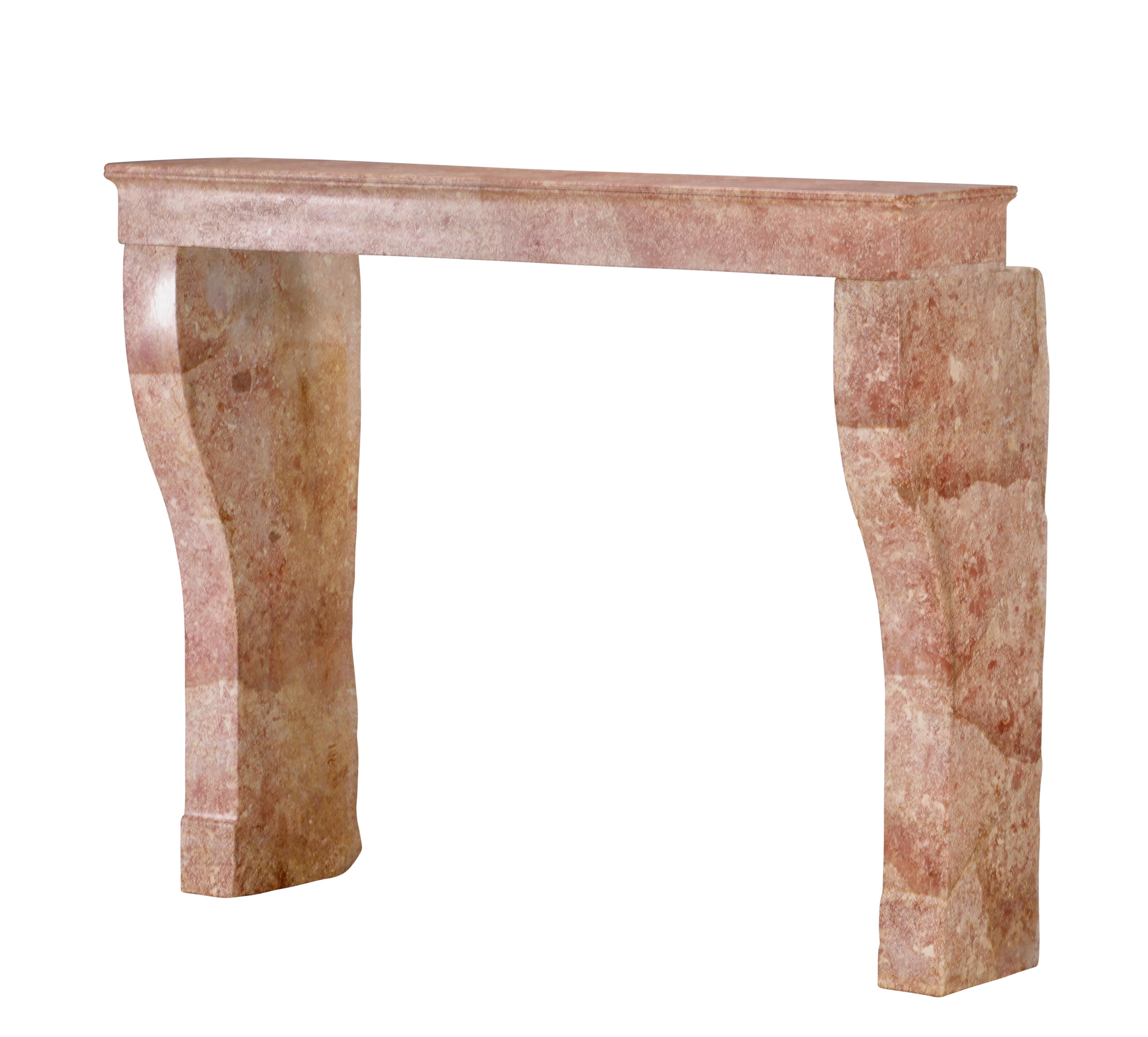 Tall Antique Rose-Pink Marble Stone Fireplace  19th C. Burgundy Château Stone For Sale 4