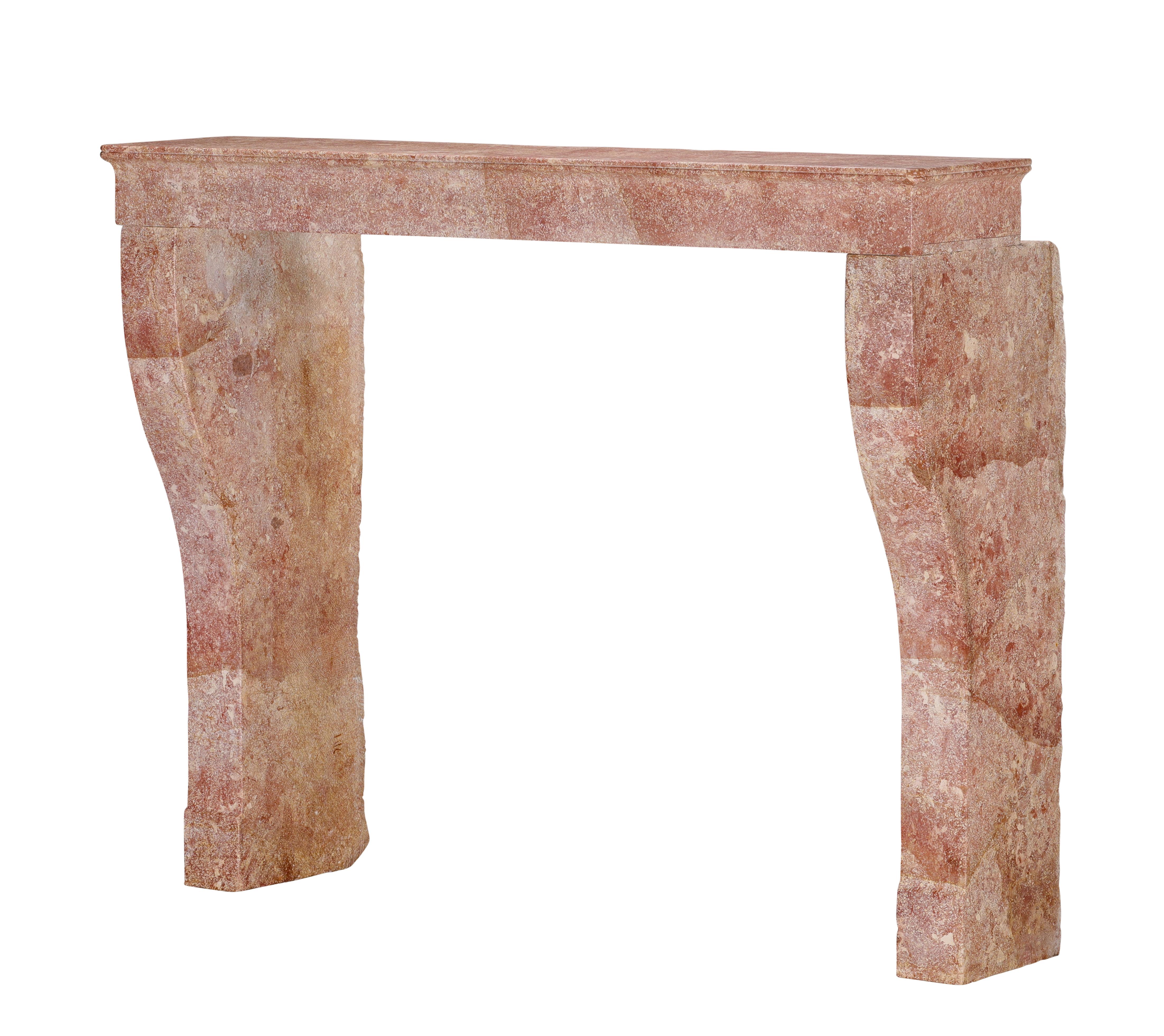 Tall Antique Rose-Pink Marble Stone Fireplace  19th C. Burgundy Château Stone For Sale 5