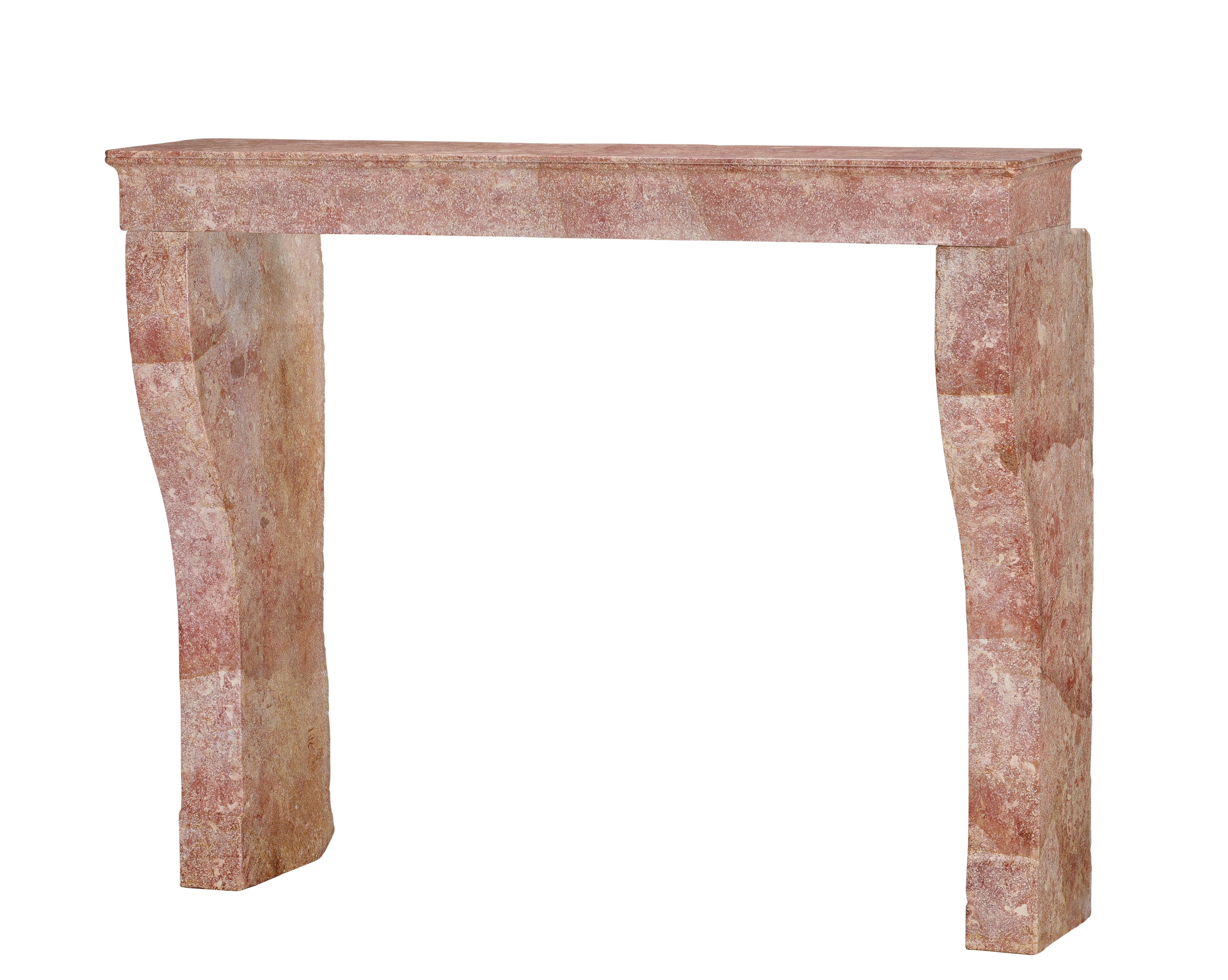 Tall Antique Rose-Pink Marble Stone Fireplace  19th C. Burgundy Château Stone For Sale 6
