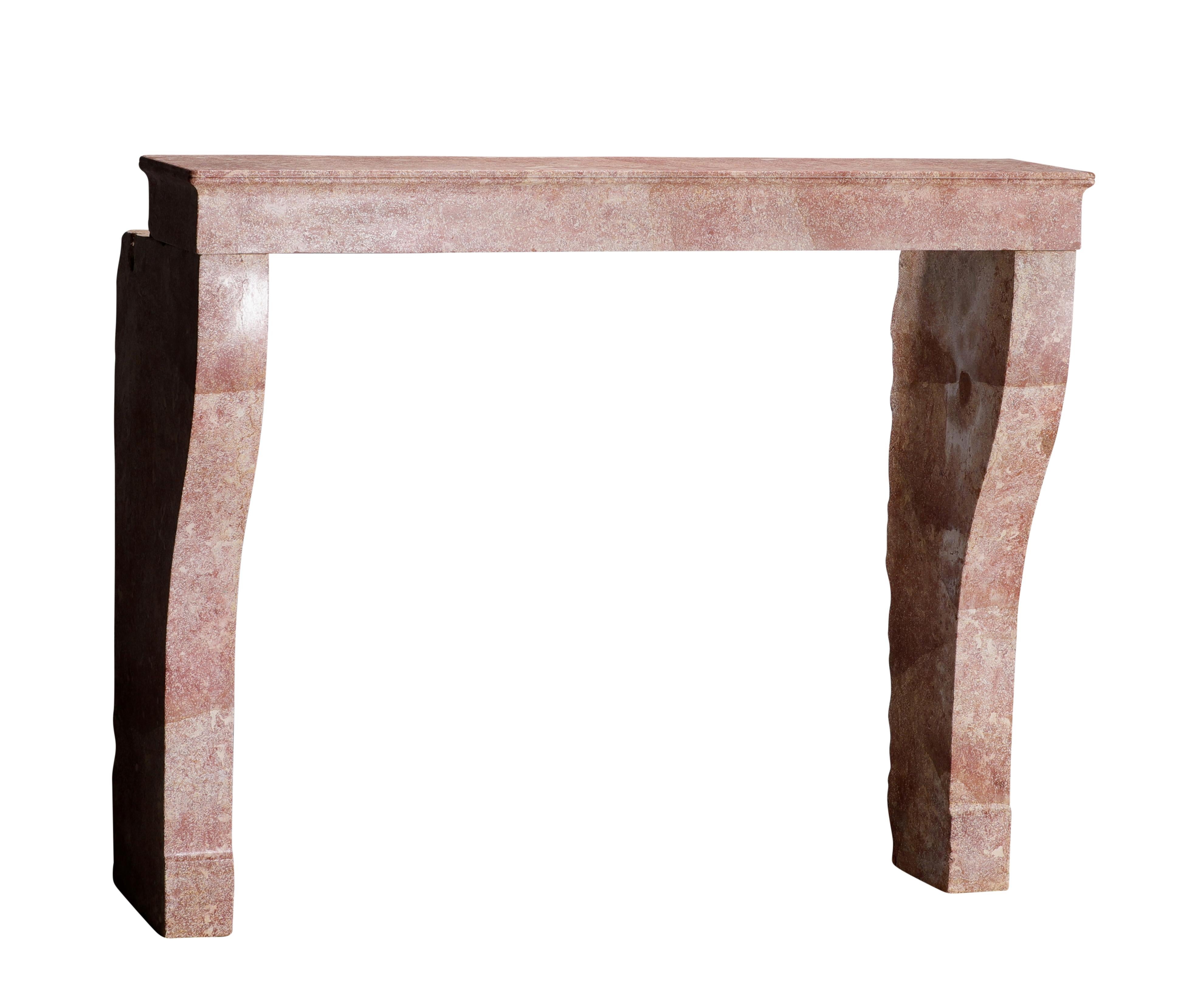 Tall Antique Rose-Pink Marble Stone Fireplace  19th C. Burgundy Château Stone For Sale 7
