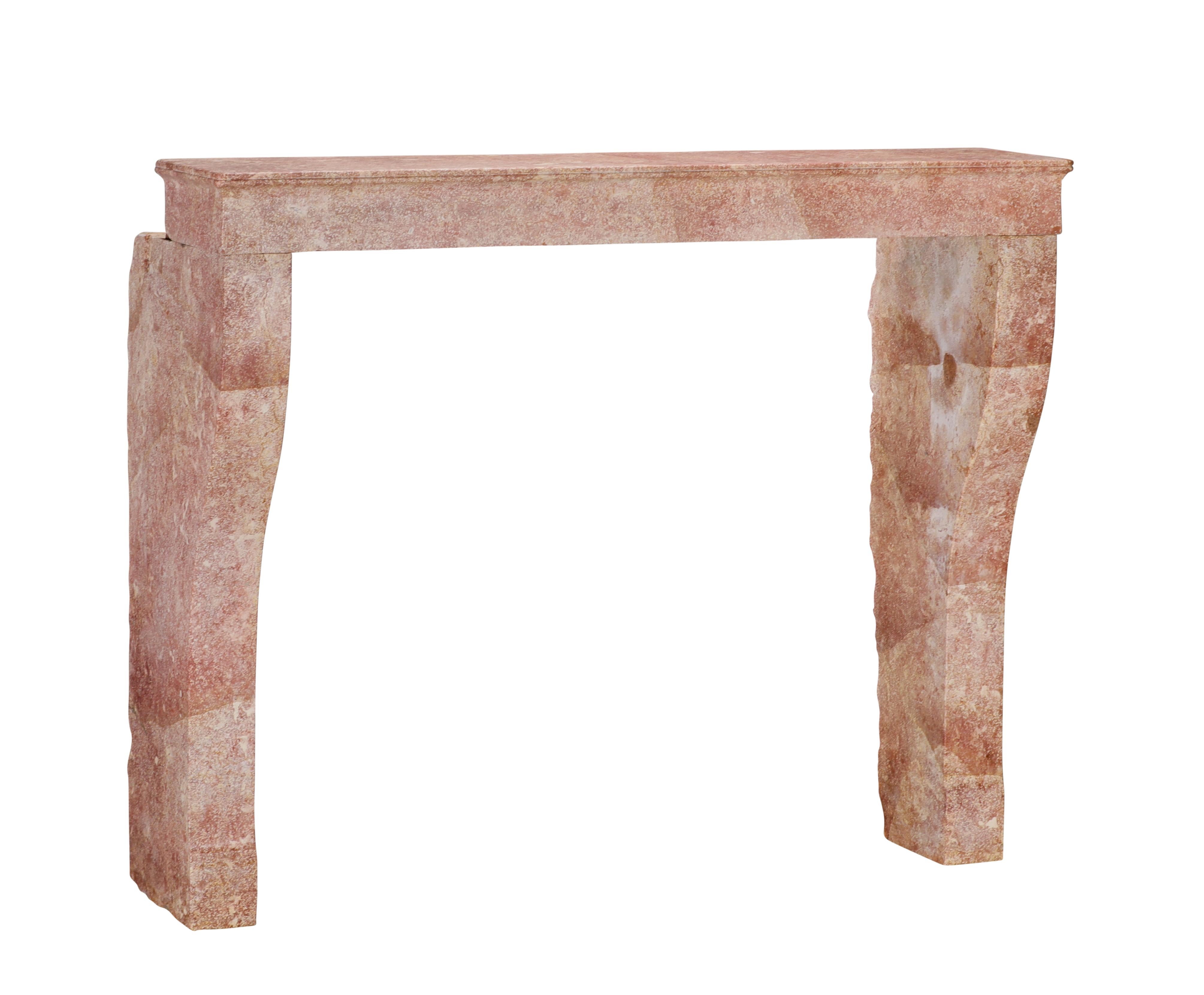 Tall Antique Rose-Pink Marble Stone Fireplace  19th C. Burgundy Château Stone For Sale 8