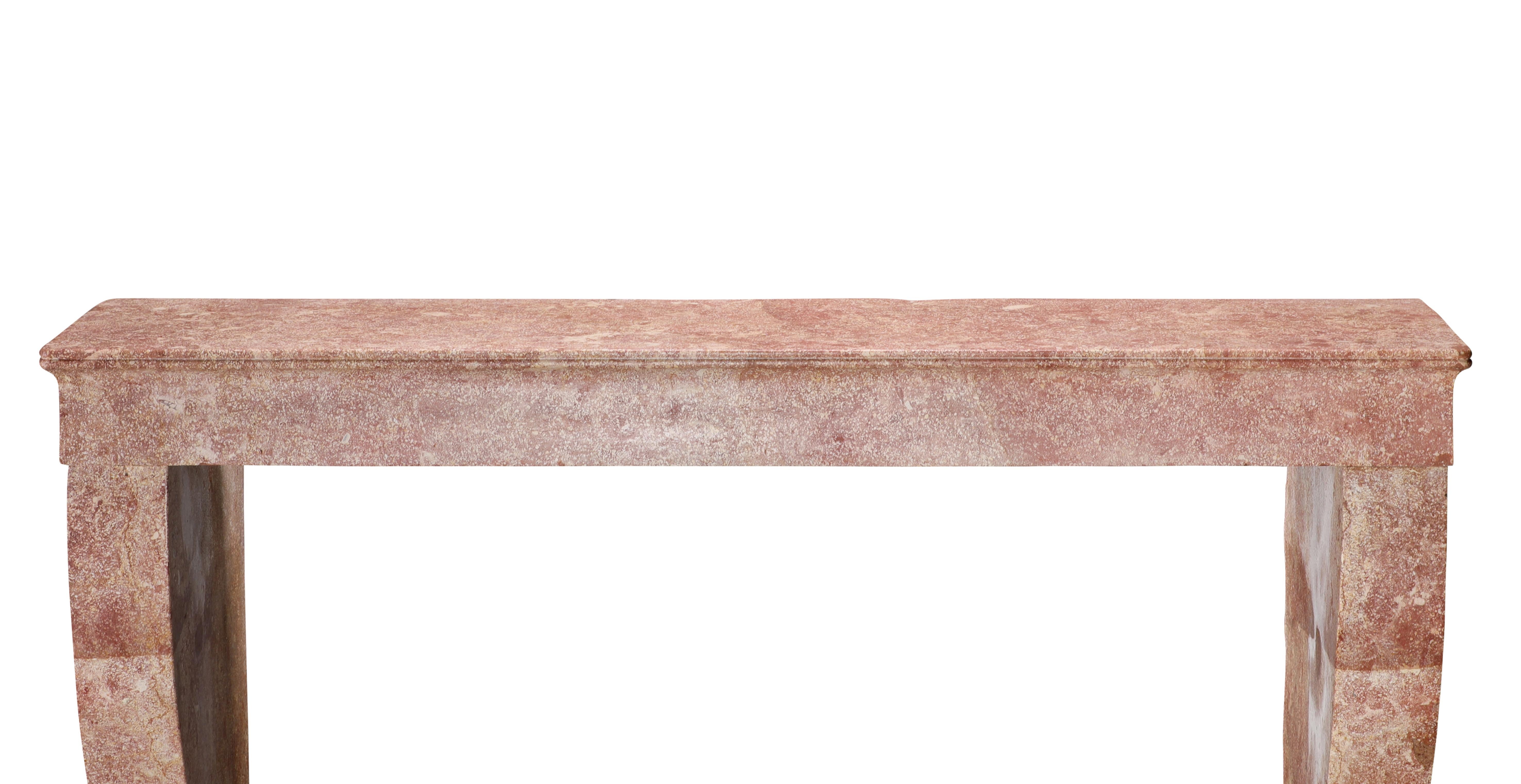 Tall Antique Rose-Pink Marble Stone Fireplace  19th C. Burgundy Château Stone For Sale 10
