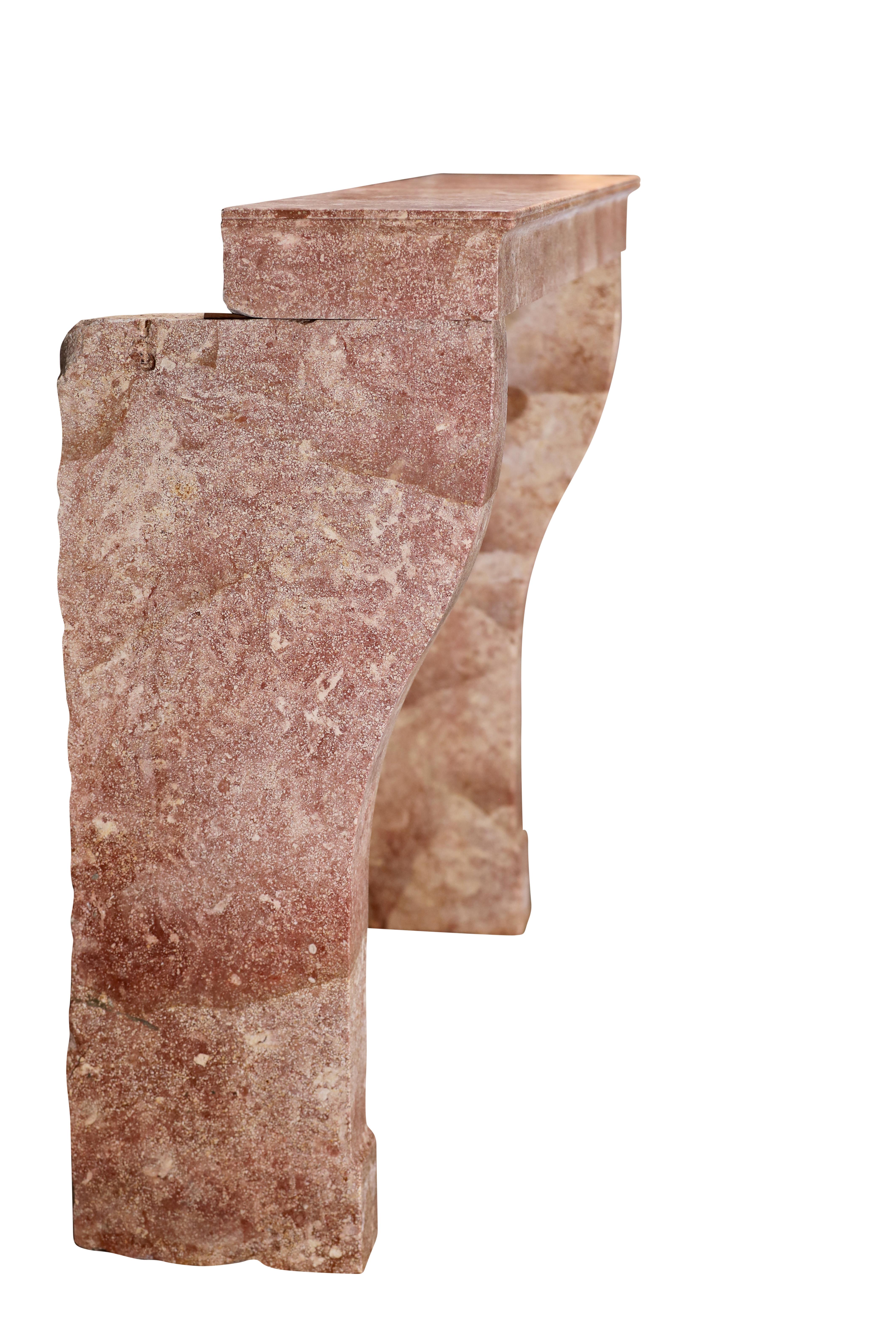 Tall Antique Rose-Pink Marble Stone Fireplace  19th C. Burgundy Château Stone For Sale 11