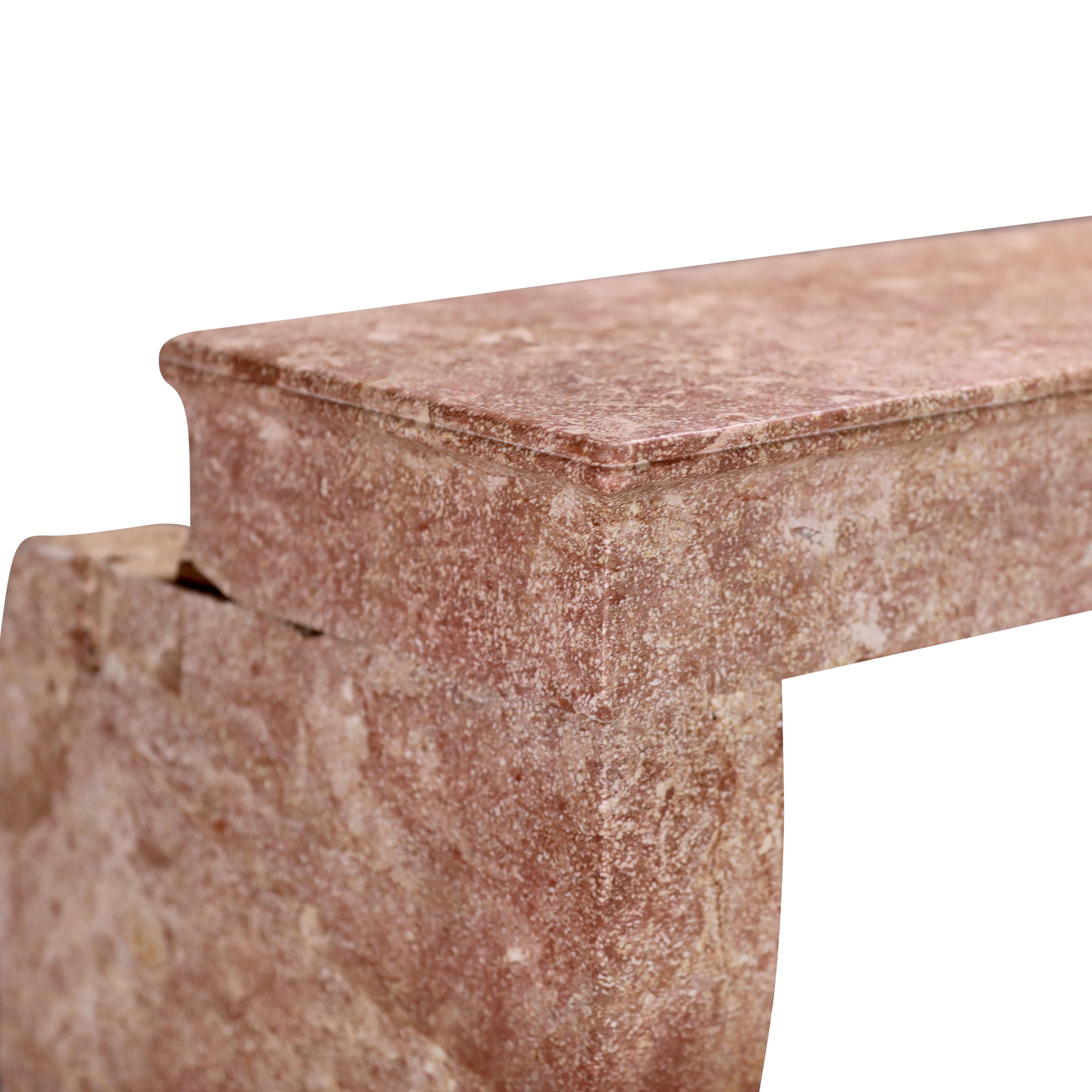 Tall Antique Rose-Pink Marble Stone Fireplace  19th C. Burgundy Château Stone For Sale 12