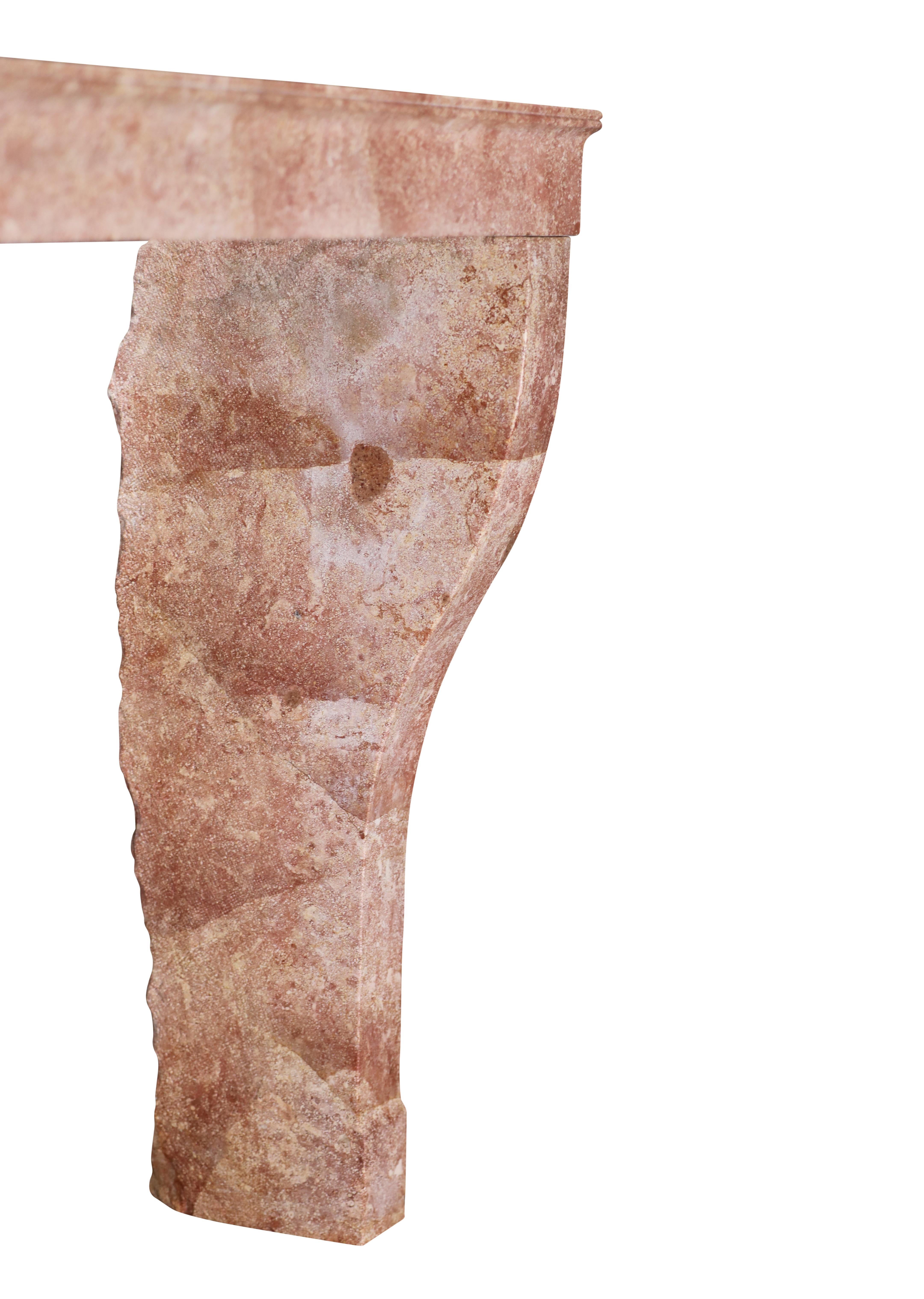 Tall Antique Rose-Pink Marble Stone Fireplace  19th C. Burgundy Château Stone For Sale 13