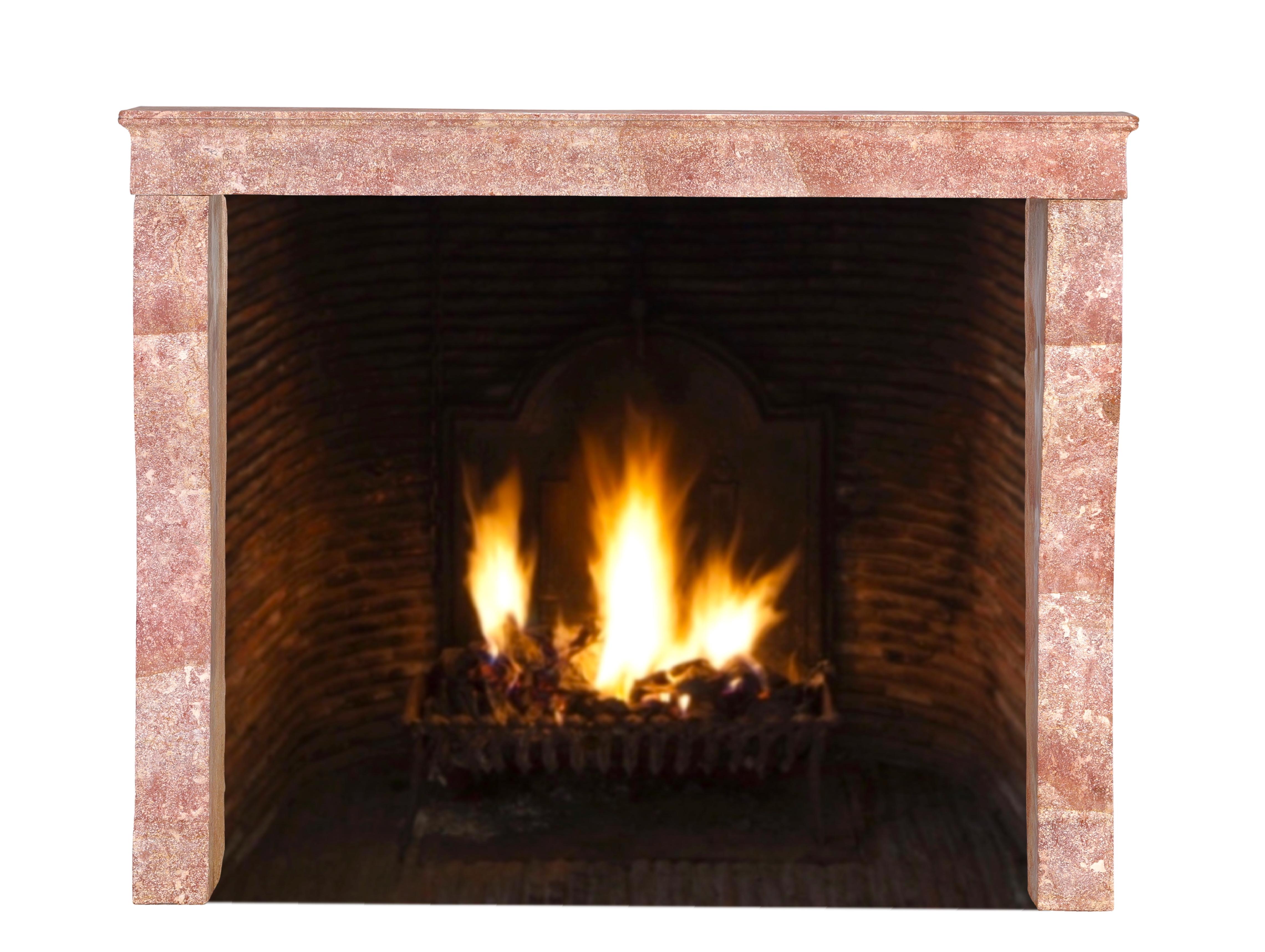 Tall Antique Rose-Pink Marble Stone Fireplace  19th C. Burgundy Château Stone In Excellent Condition For Sale In Beervelde, BE