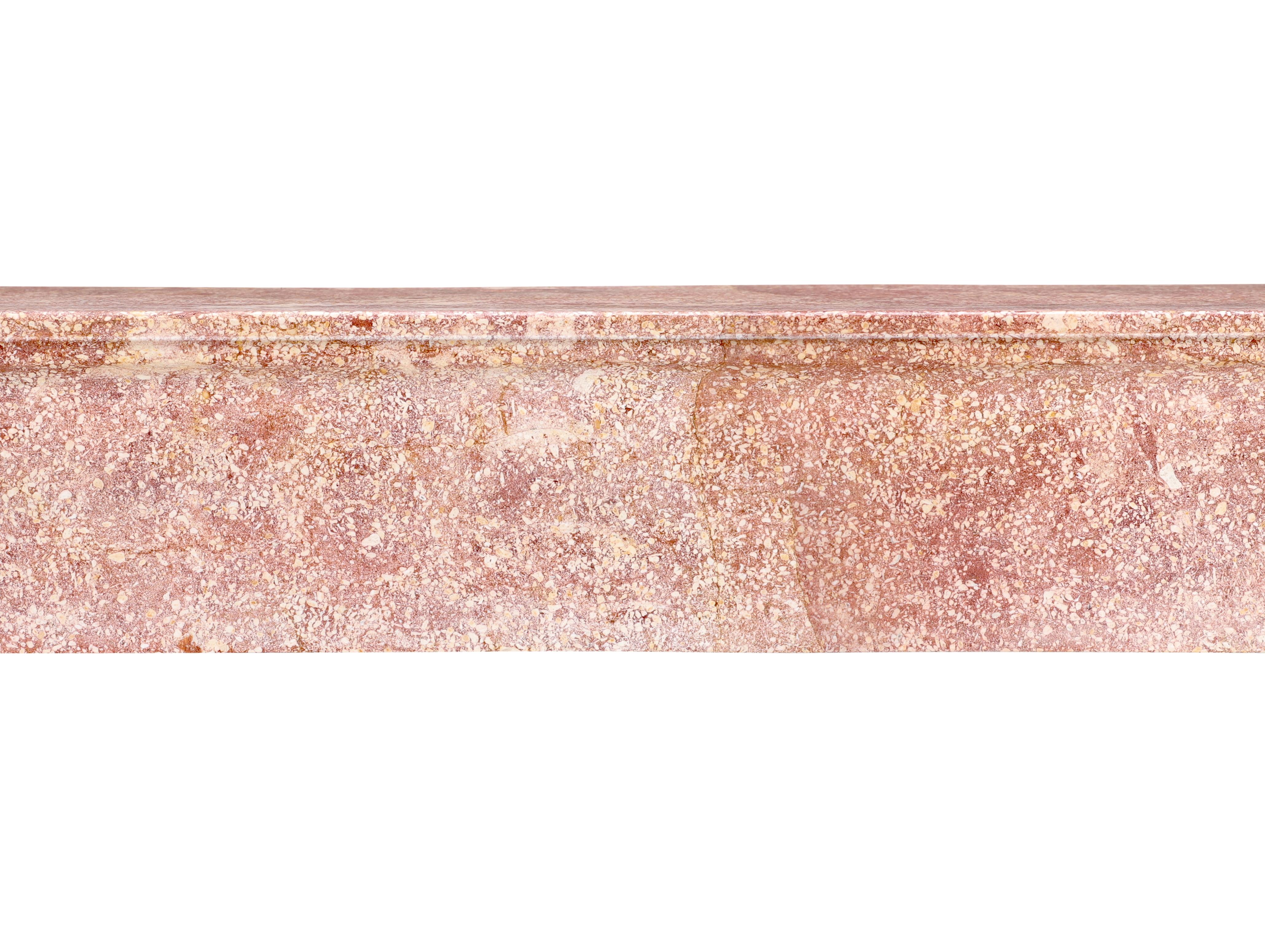 19th Century Tall Antique Rose-Pink Marble Stone Fireplace  19th C. Burgundy Château Stone For Sale