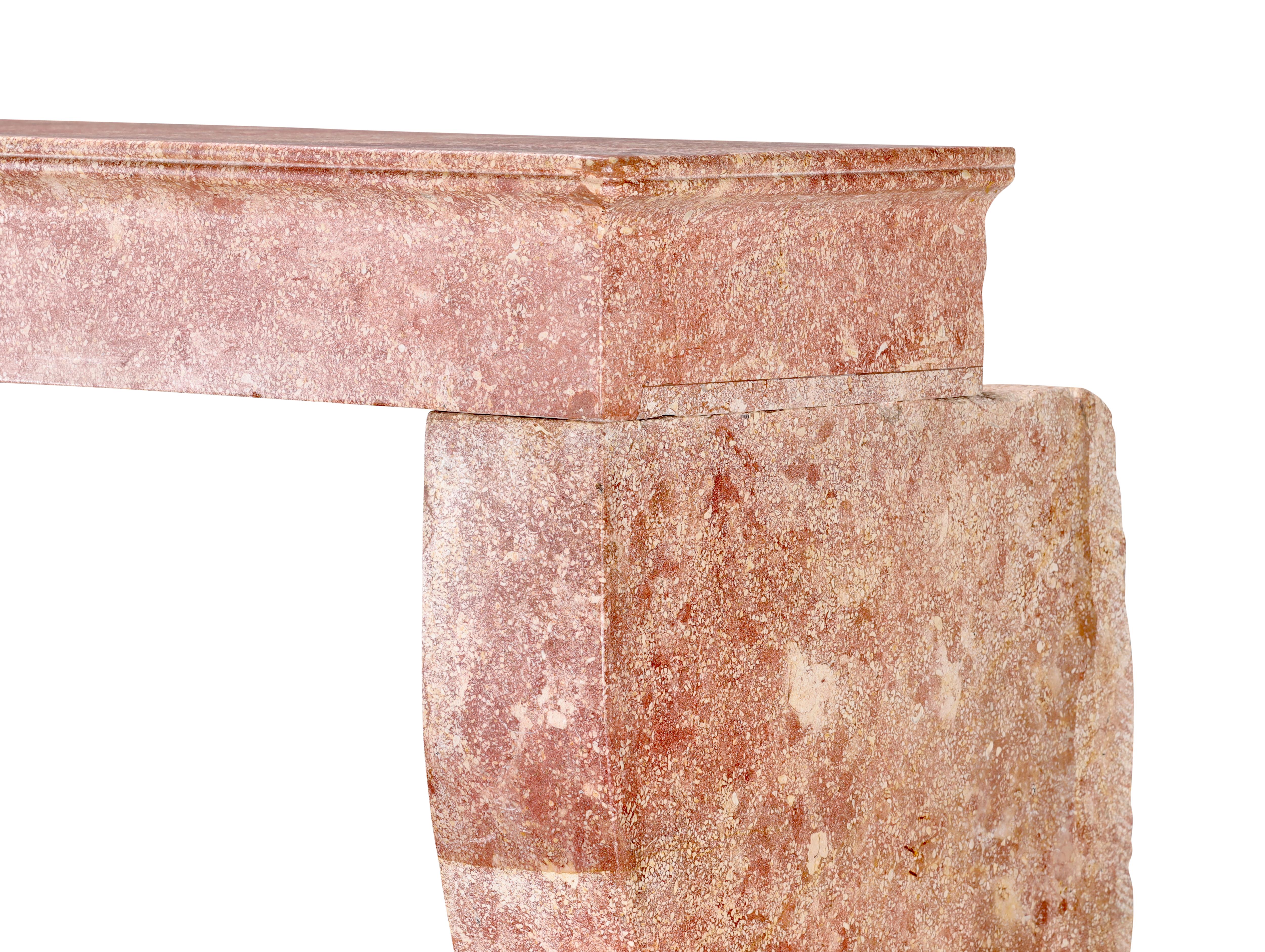 Tall Antique Rose-Pink Marble Stone Fireplace  19th C. Burgundy Château Stone For Sale 1