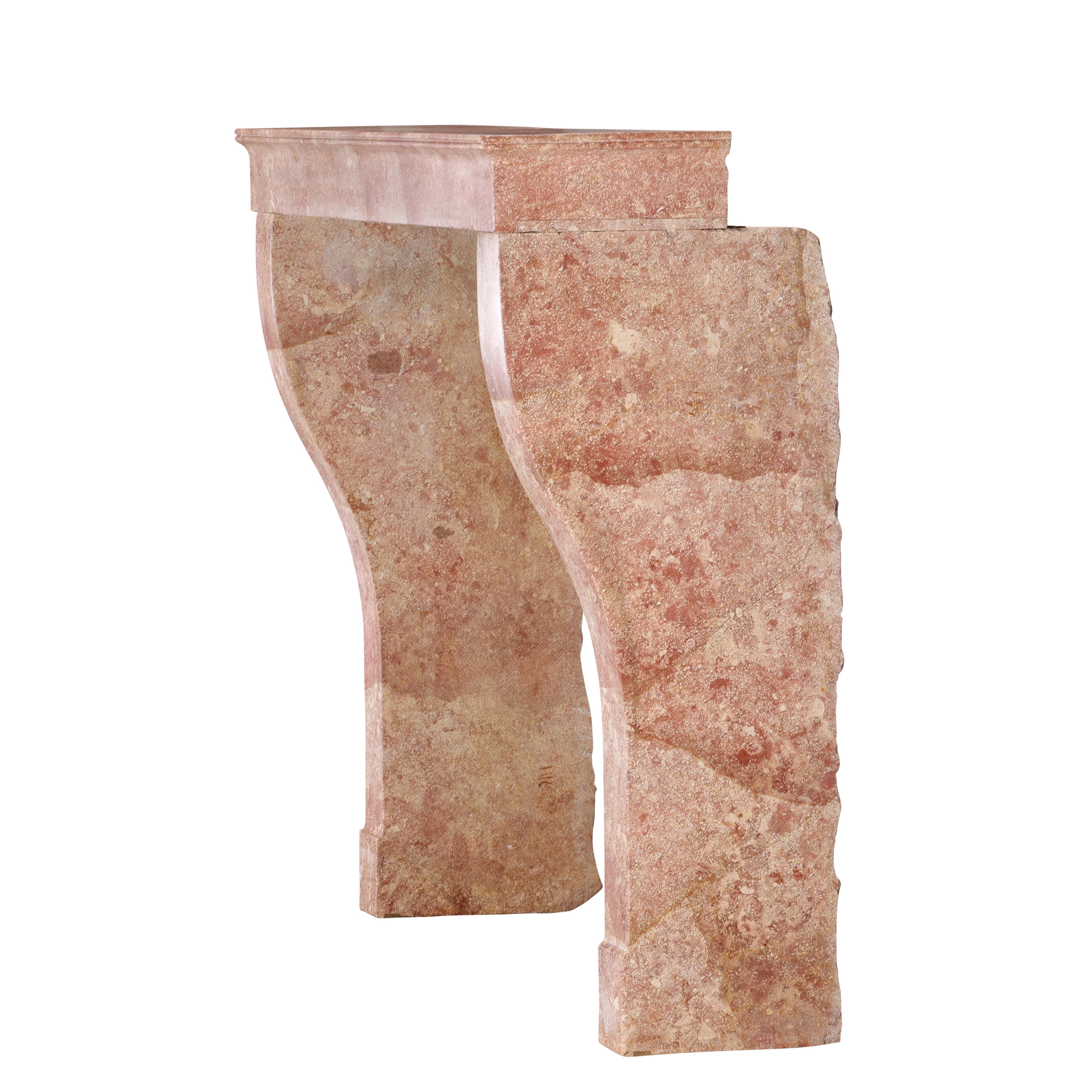 Tall Antique Rose-Pink Marble Stone Fireplace  19th C. Burgundy Château Stone For Sale 2