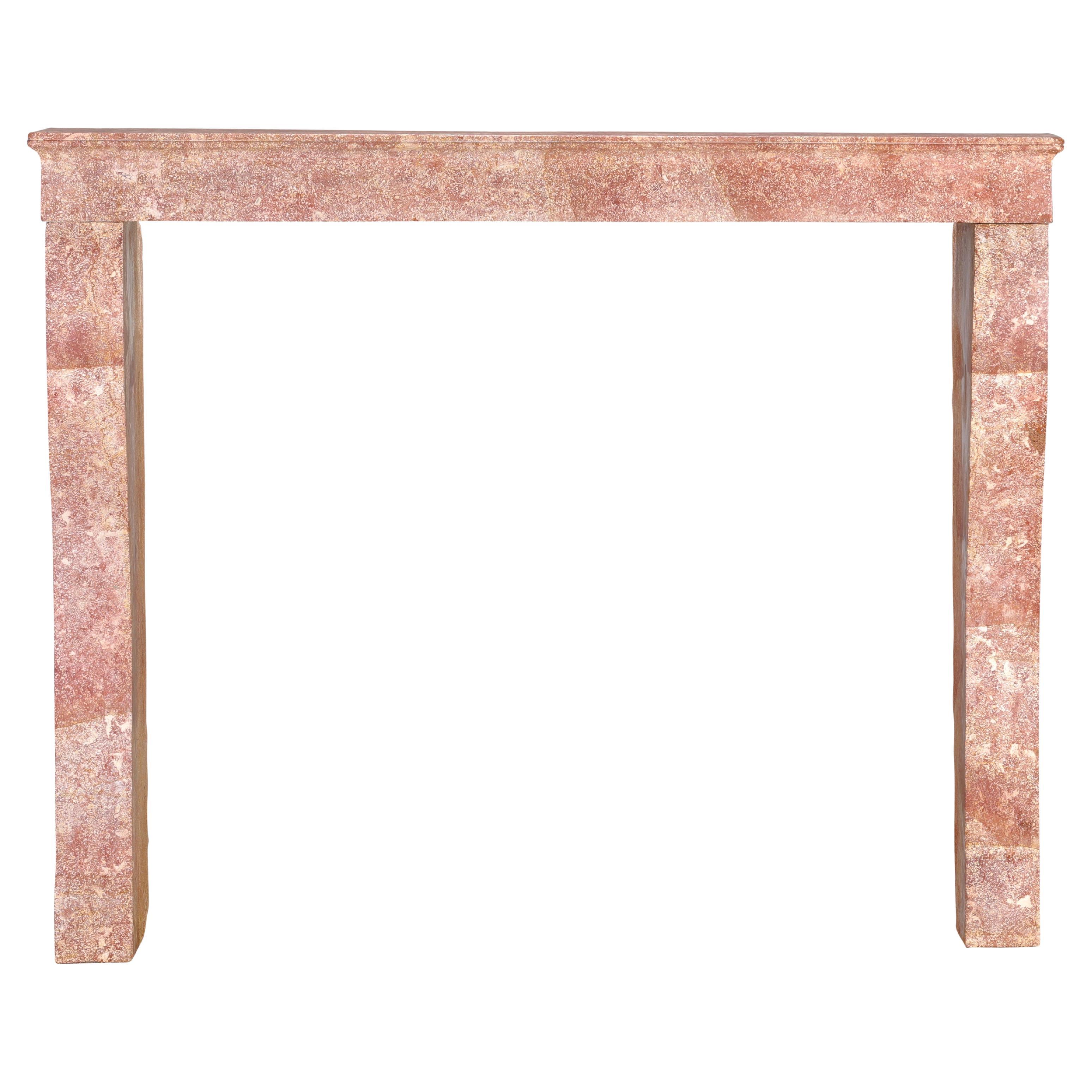 Tall Antique Rose-Pink Marble Stone Fireplace  19th C. Burgundy Château Stone For Sale