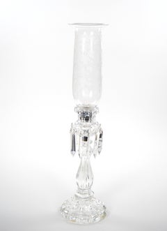 Tall Antique Signed Saint-Louis Cut Crystal Lustres Candlestick with Shade