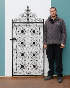 Tall Antique Wrought Iron Pedestrian Gate with Finial