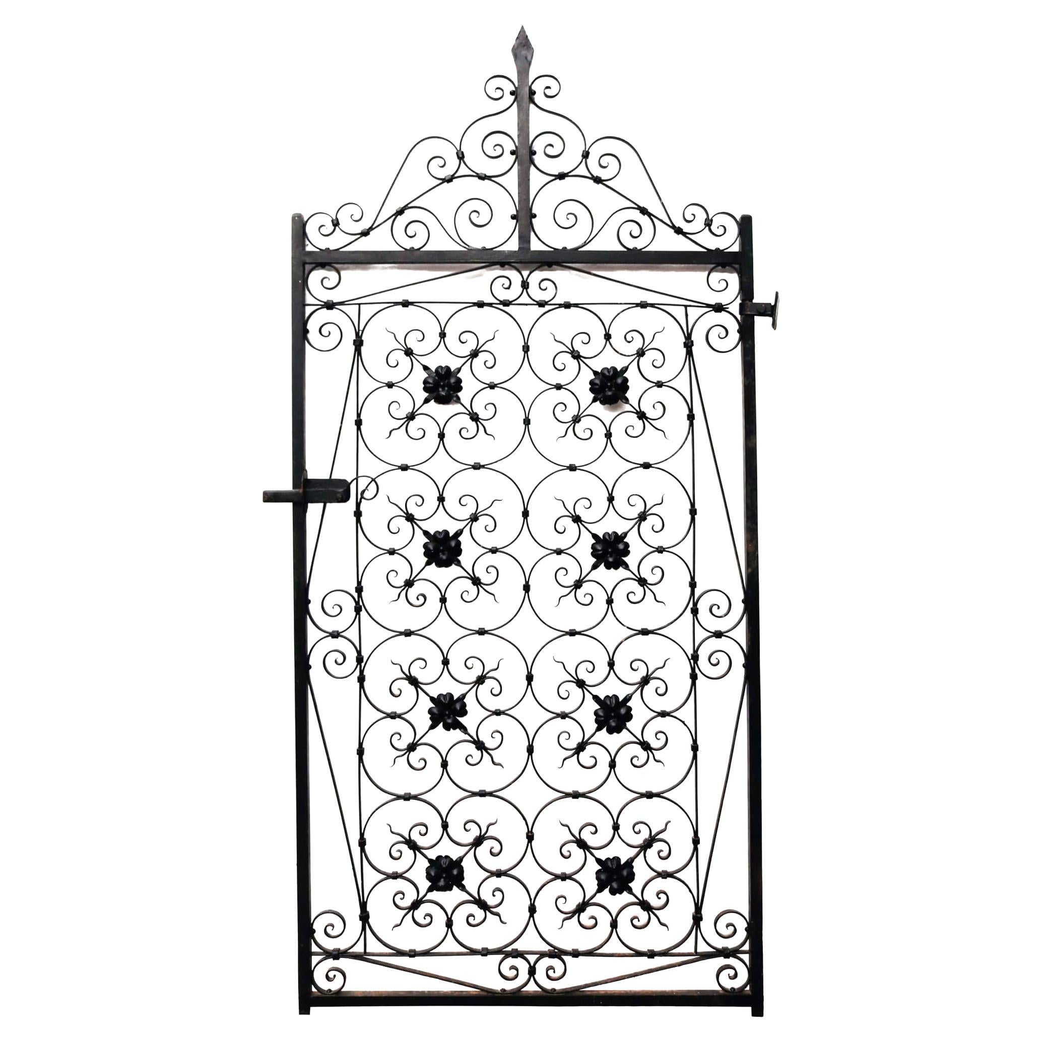 Tall Antique Wrought Iron Pedestrian Gate with Finial