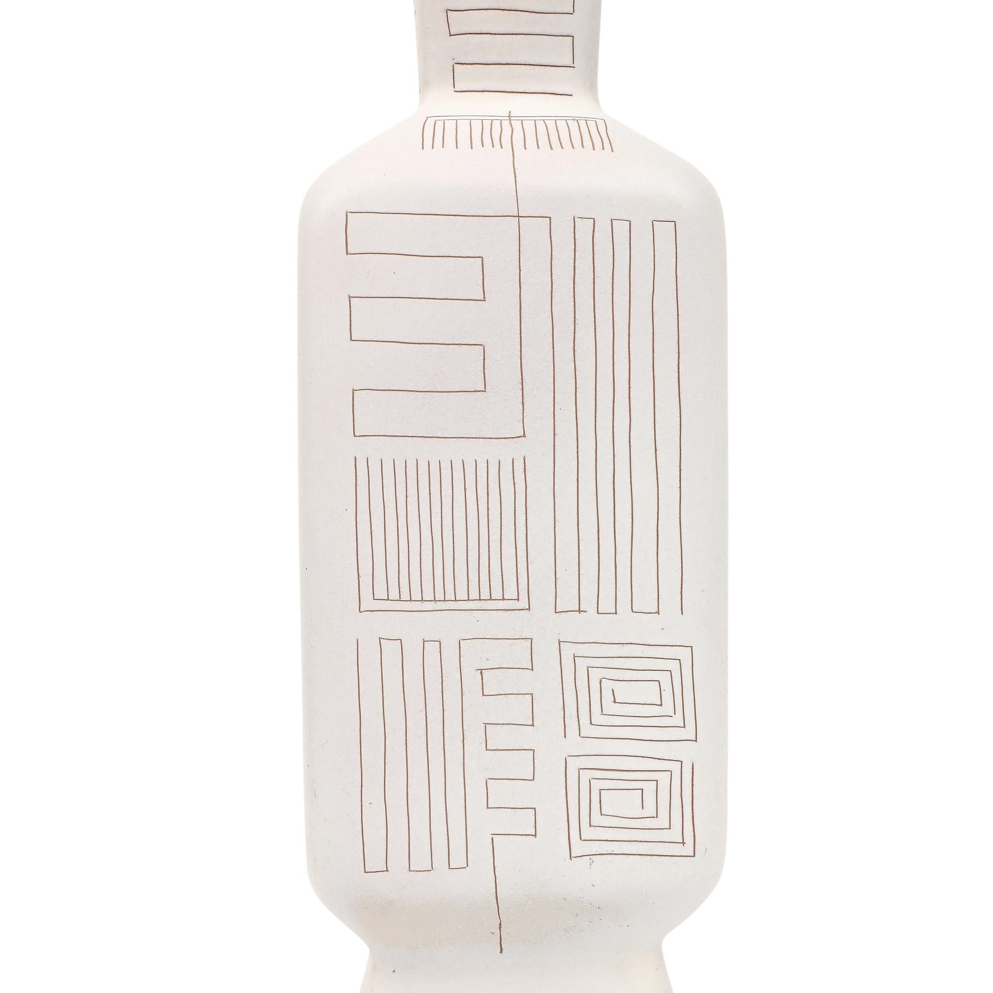 Tall Architectural Table Lamp, Ceramic, Incised, Abstract, Geometric For Sale 3