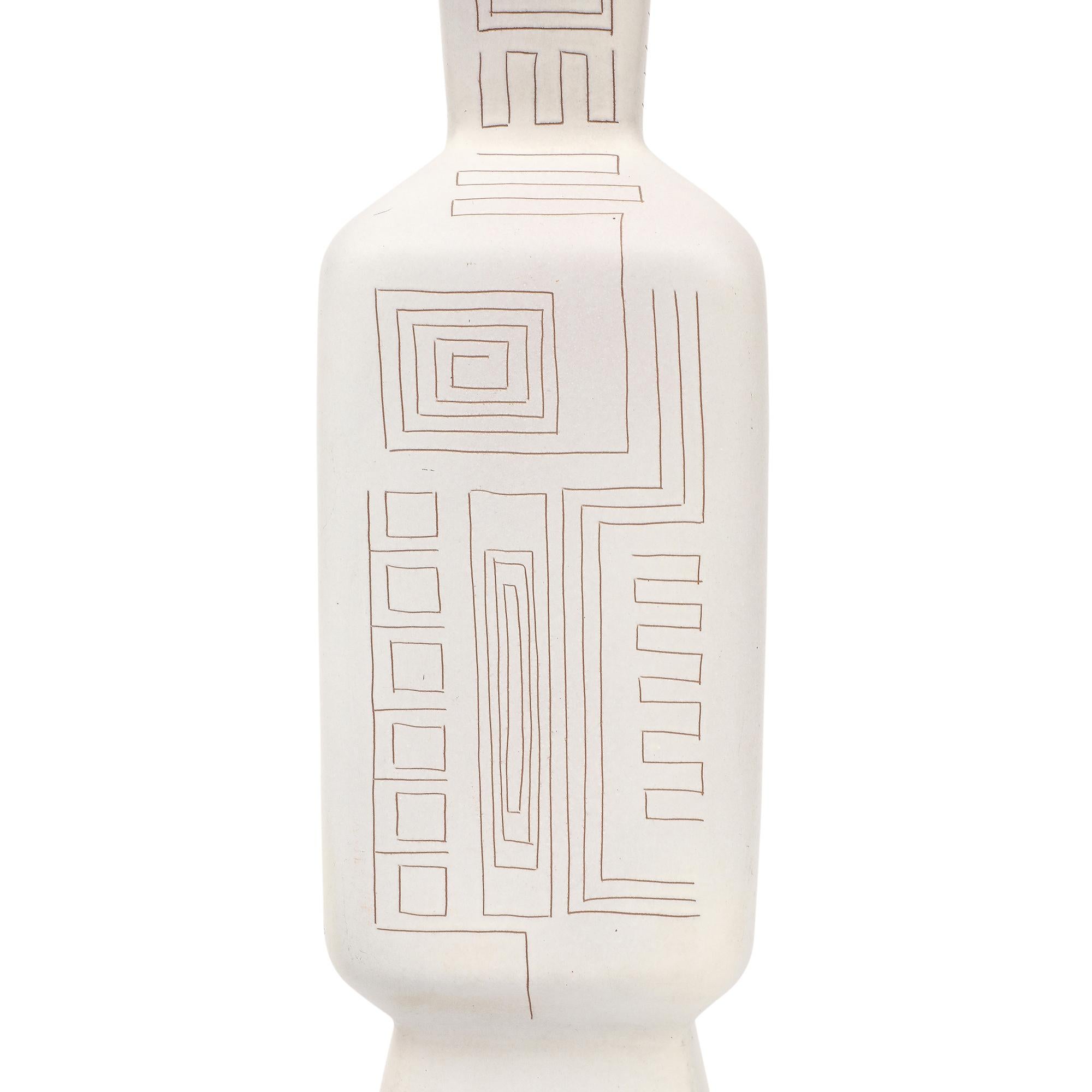 Tall Architectural Table Lamp, Ceramic, Incised, Abstract, Geometric For Sale 6