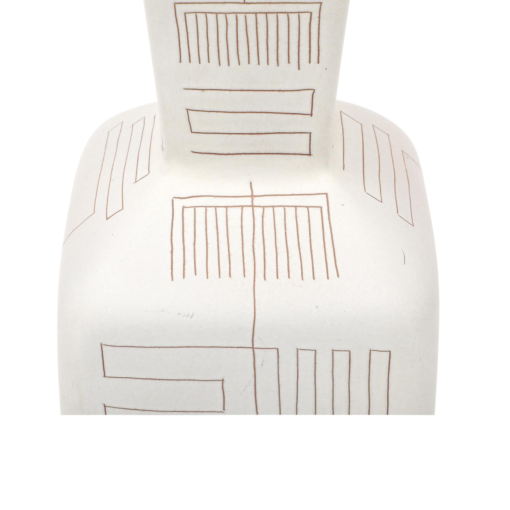 Tall Architectural Table Lamp, Ceramic, Incised, Abstract, Geometric For Sale 7