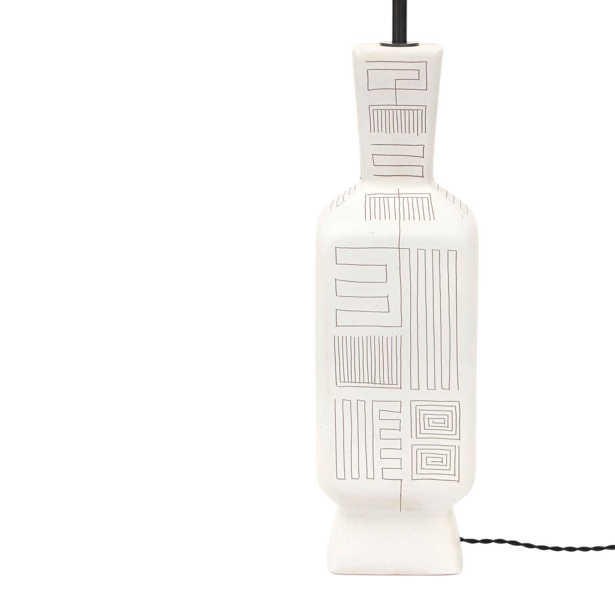 Tall Architectural Table Lamp, Ceramic, Incised, Abstract, Geometric For Sale 8