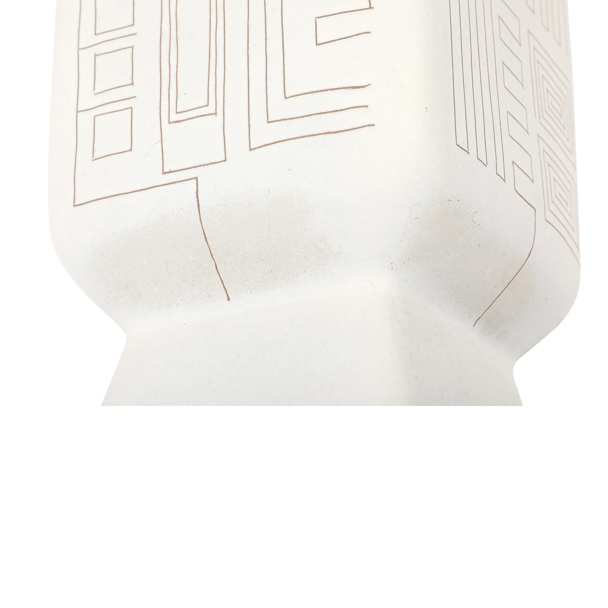 Tall Architectural Table Lamp, Ceramic, Incised, Abstract, Geometric For Sale 11