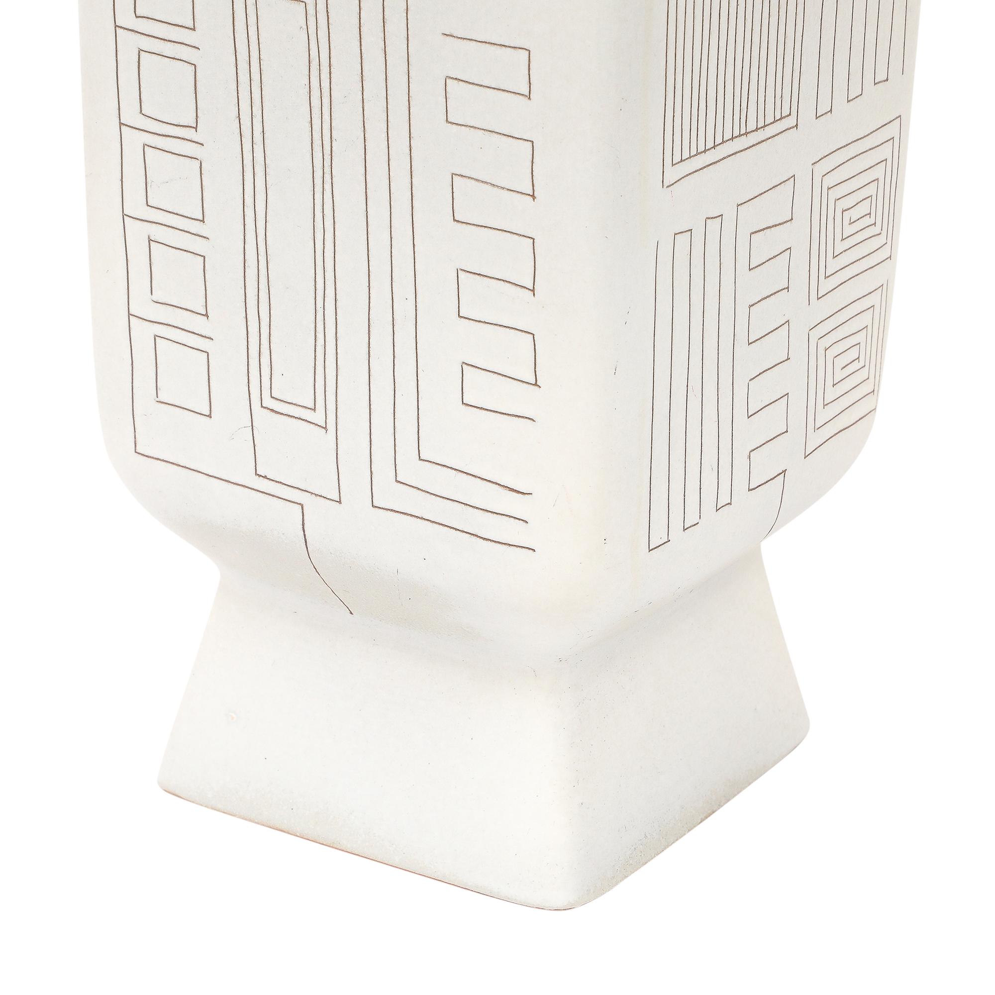 Tall Architectural Table Lamp, Ceramic, Incised, Abstract, Geometric For Sale 13