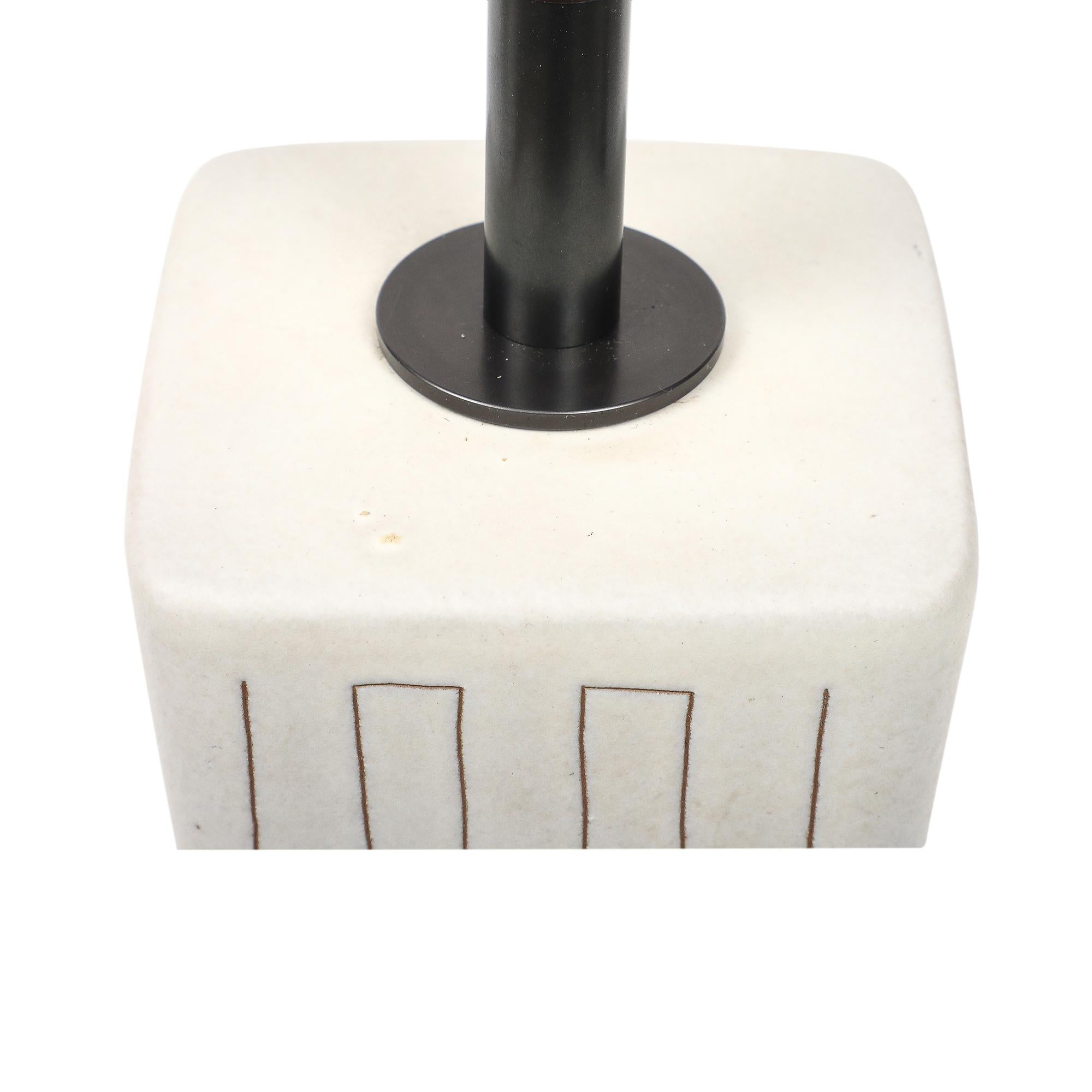 Tall Architectural Table Lamp, Ceramic, Incised, Abstract, Geometric In Good Condition For Sale In New York, NY