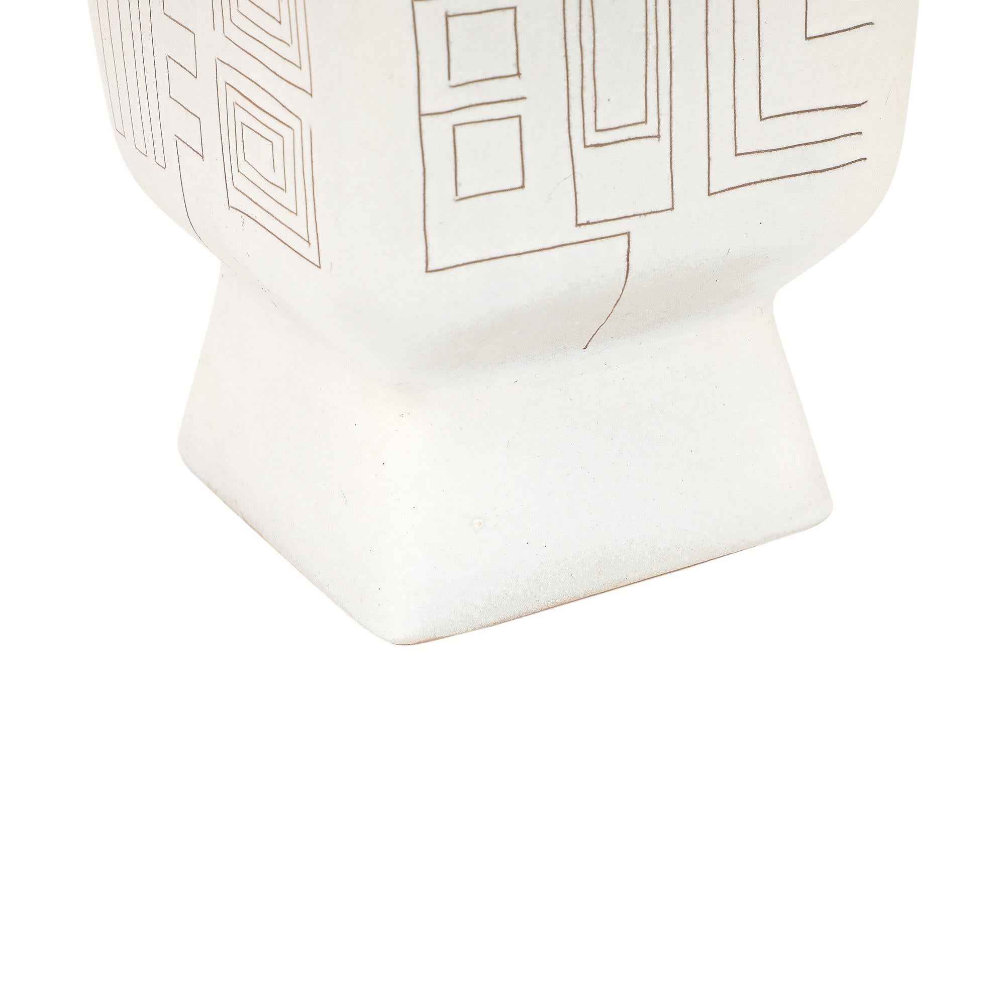 Mid-20th Century Tall Architectural Table Lamp, Ceramic, Incised, Abstract, Geometric For Sale