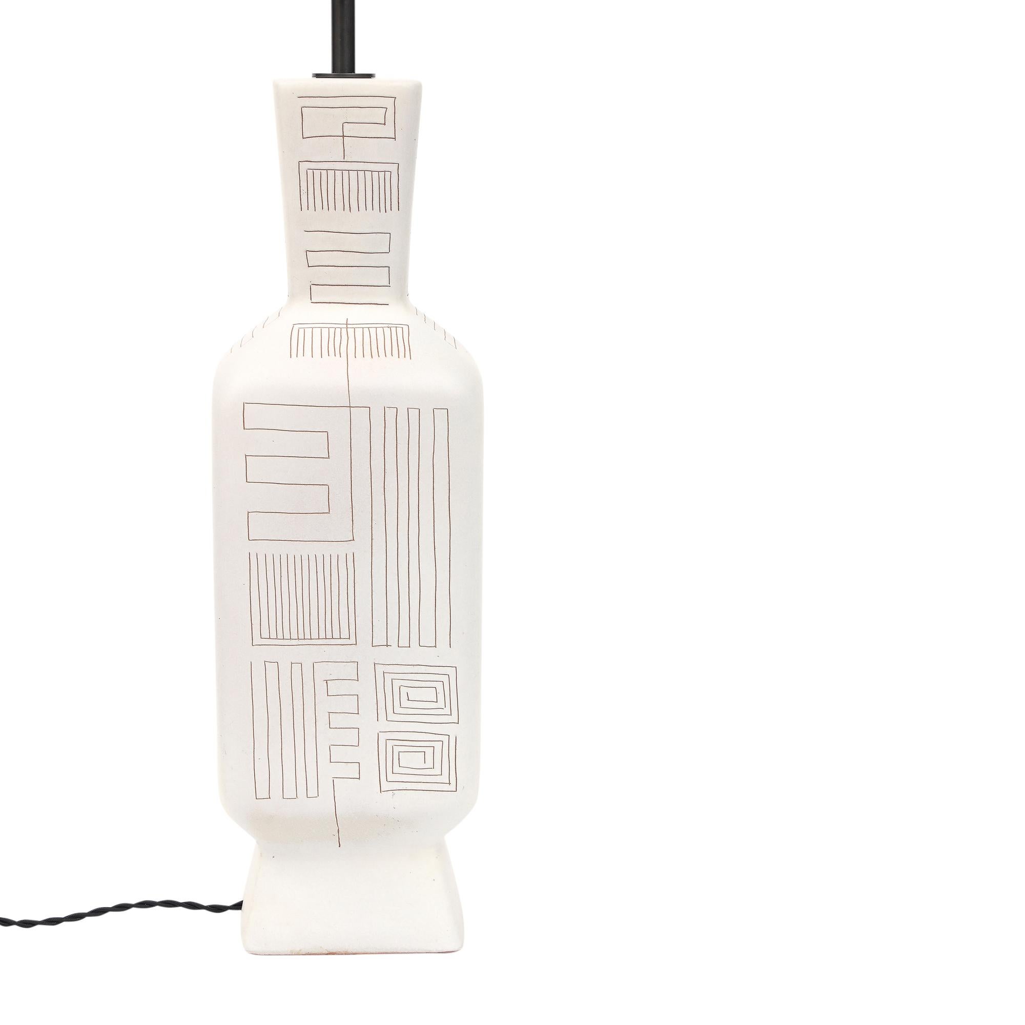 Tall Architectural Table Lamp, Ceramic, Incised, Abstract, Geometric For Sale 2