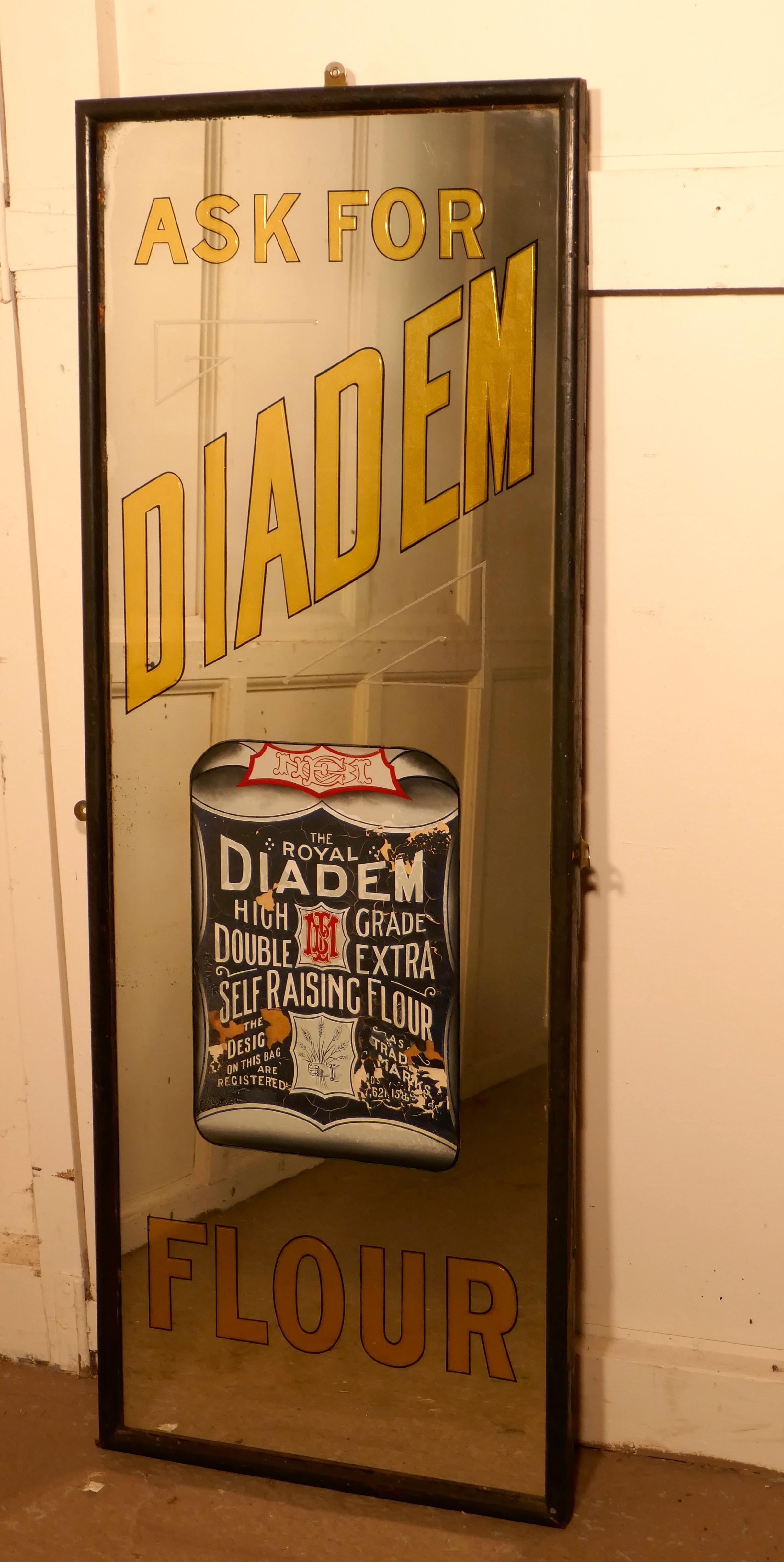 Early 20th Century Tall Art Deco Advertising Mirror, Diadem Flour