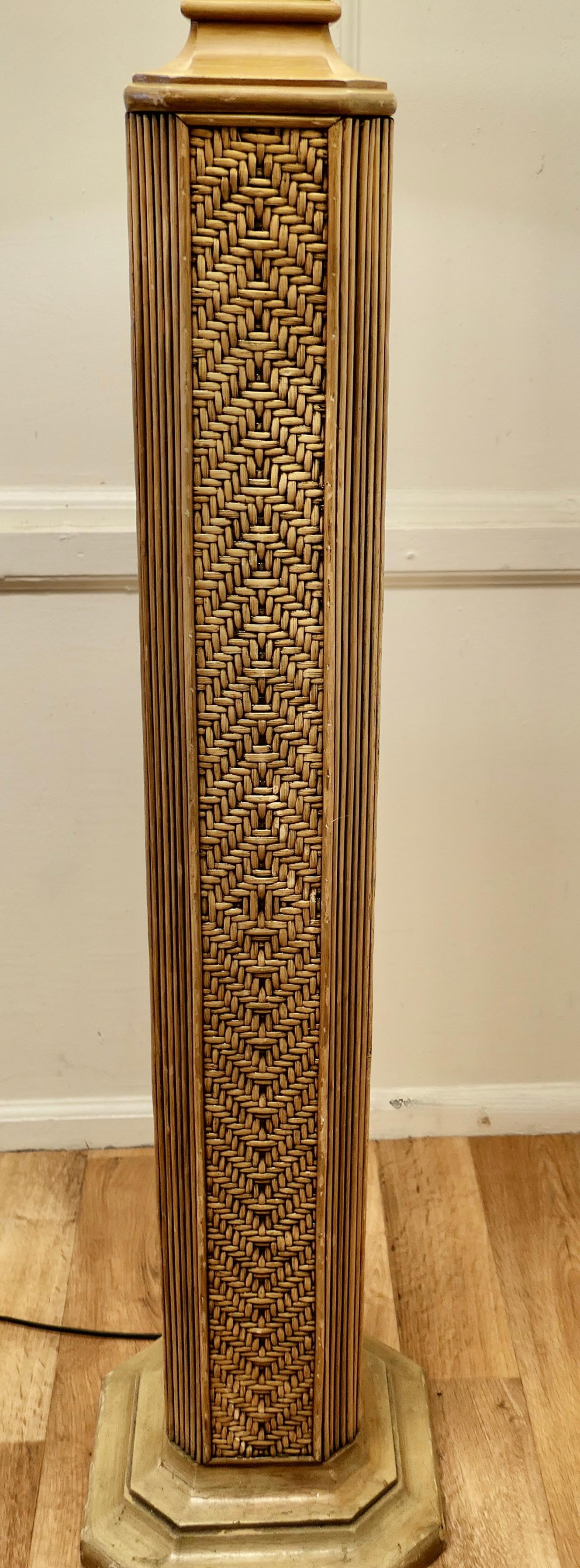 20th Century Tall Art Deco Bamboo Cane Column Floor Lamp For Sale