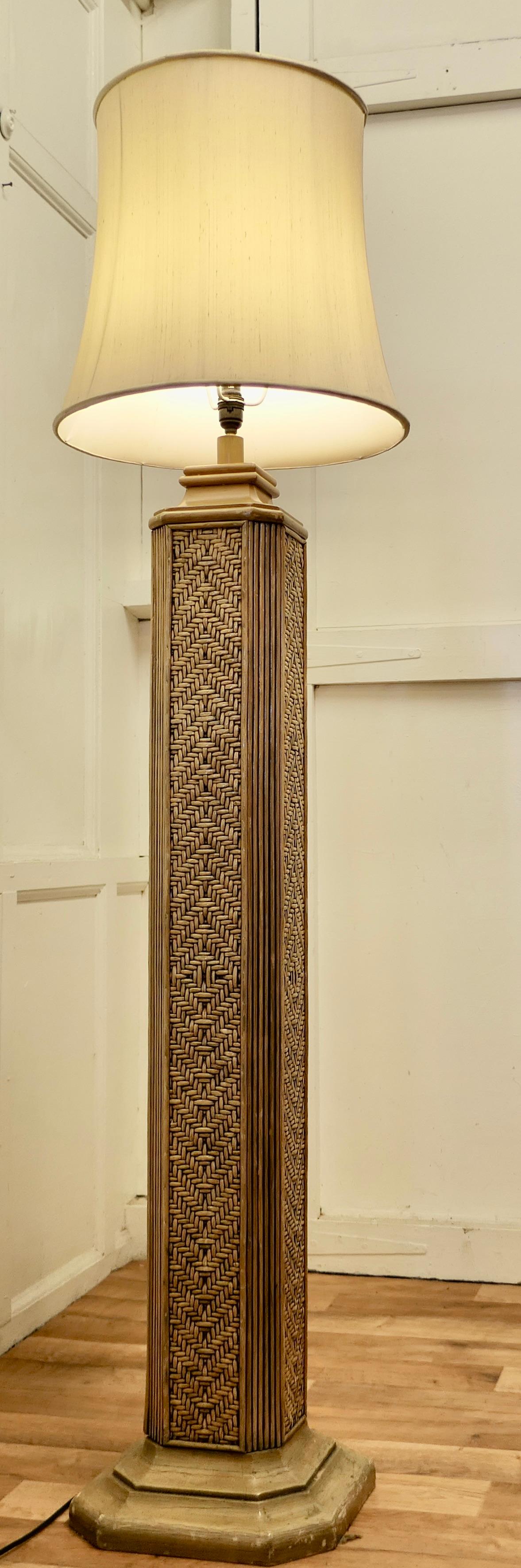 Tall Art Deco Bamboo Cane Column Floor Lamp For Sale 3