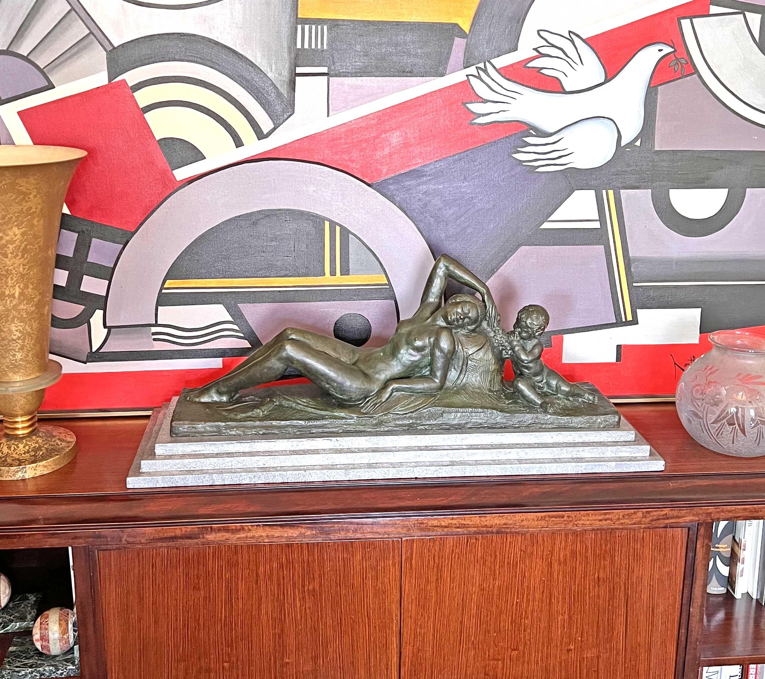 Tall Art Deco Bronze Sculpture by Louis Marcel Botinelly In Excellent Condition In CHALON-SUR-SAÔNE, FR