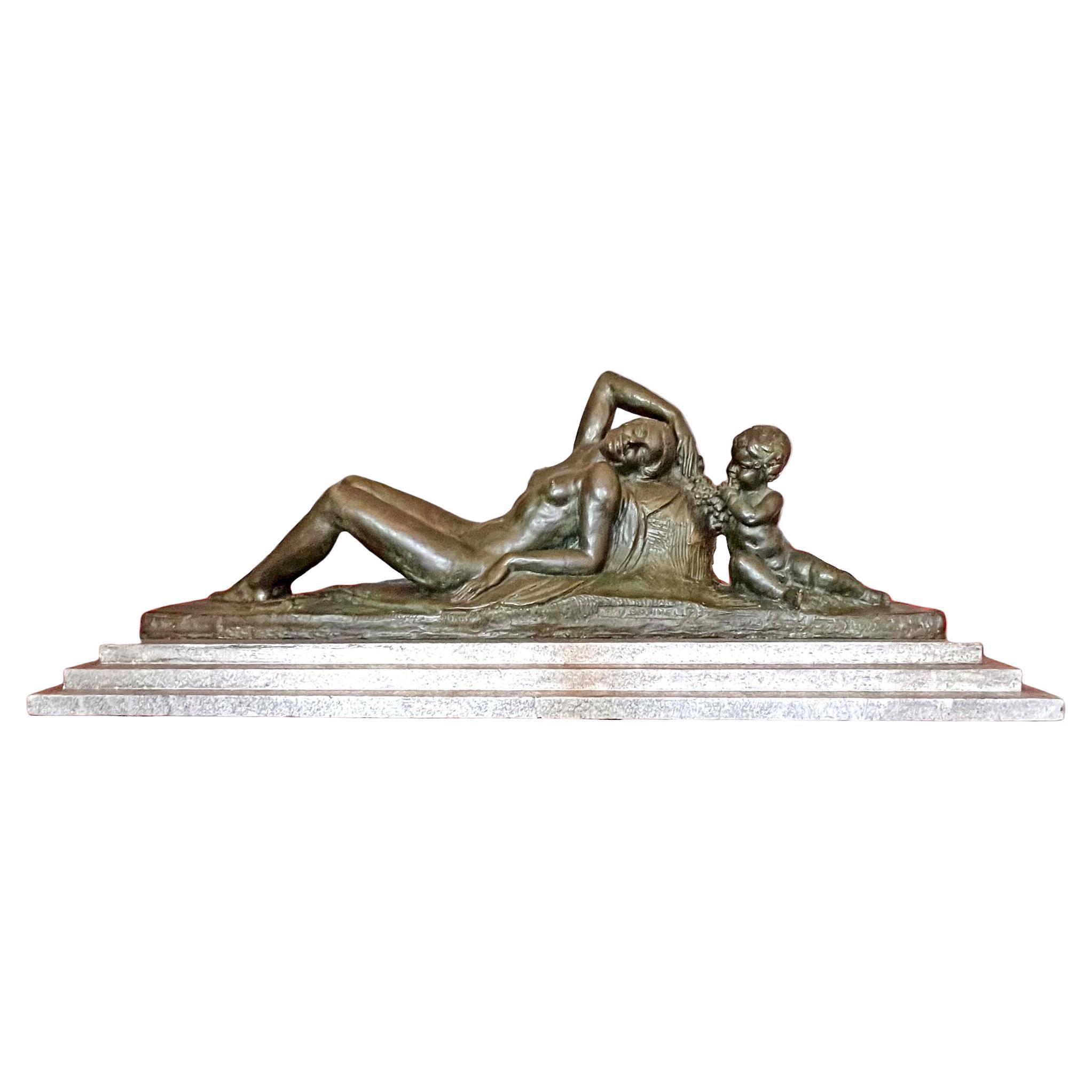 Tall Art Deco Bronze Sculpture by Louis Marcel Botinelly