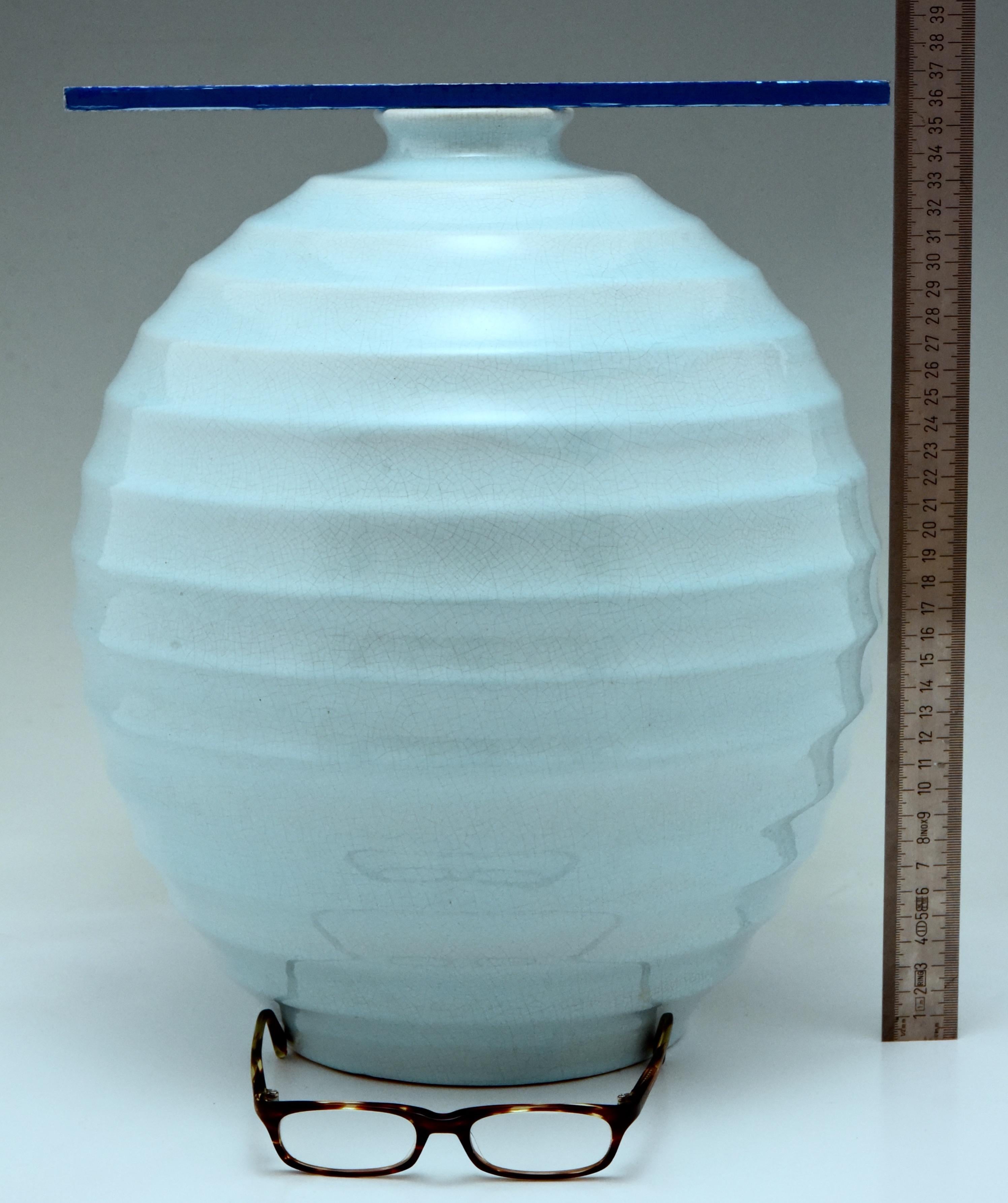 Tall Art Deco Ceramic Spherical Vase Light Blue Villeroy & Boch 1930 In Good Condition In Antwerp, BE