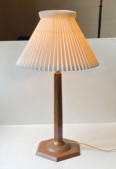 Tall Art Deco Column Table Lamp in Copper w. Le Klint Shade, 1930s