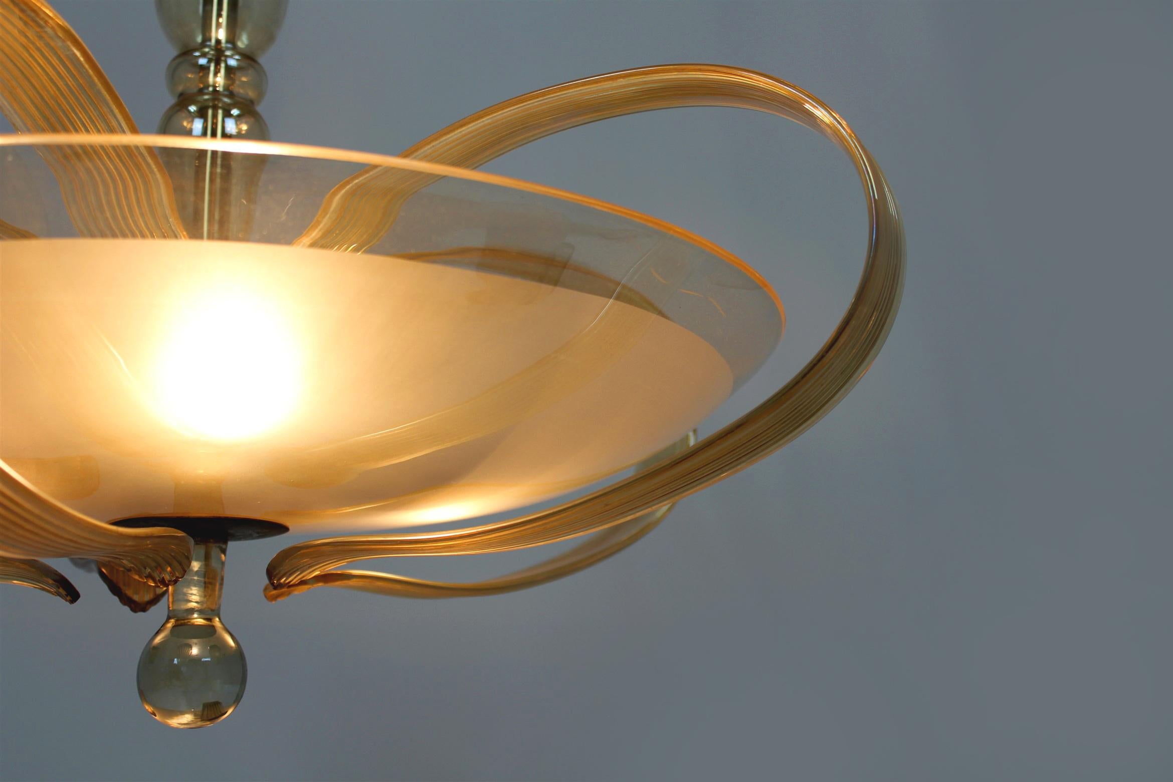 Tall Art Deco Curved Glass Chandelier from ESC Zukov, 1940s For Sale 13