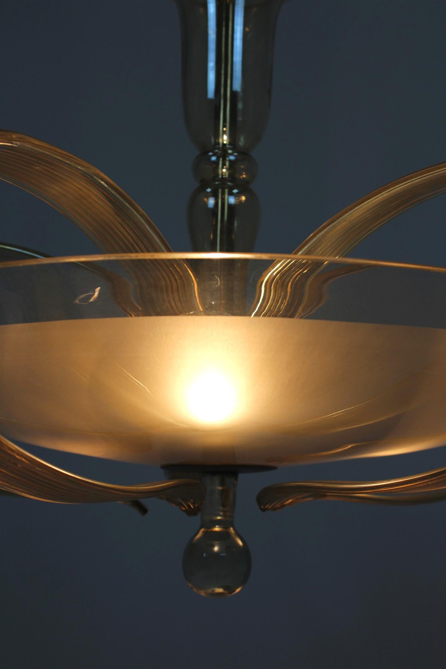 Tall Art Deco Curved Glass Chandelier from ESC Zukov, 1940s For Sale 14