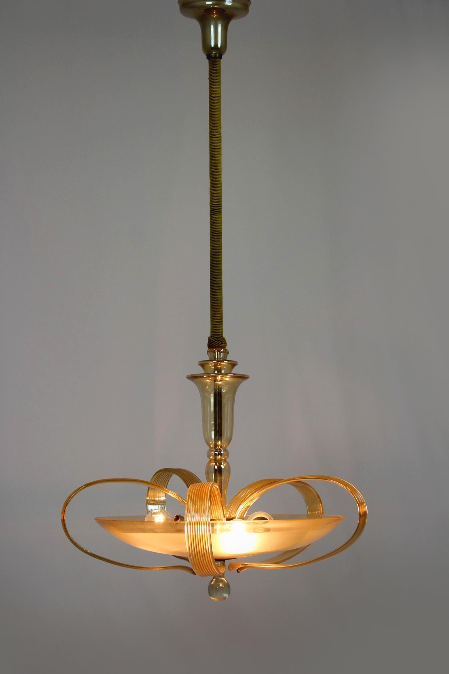 Tall Art Deco Curved Glass Chandelier from ESC Zukov, 1940s For Sale 16