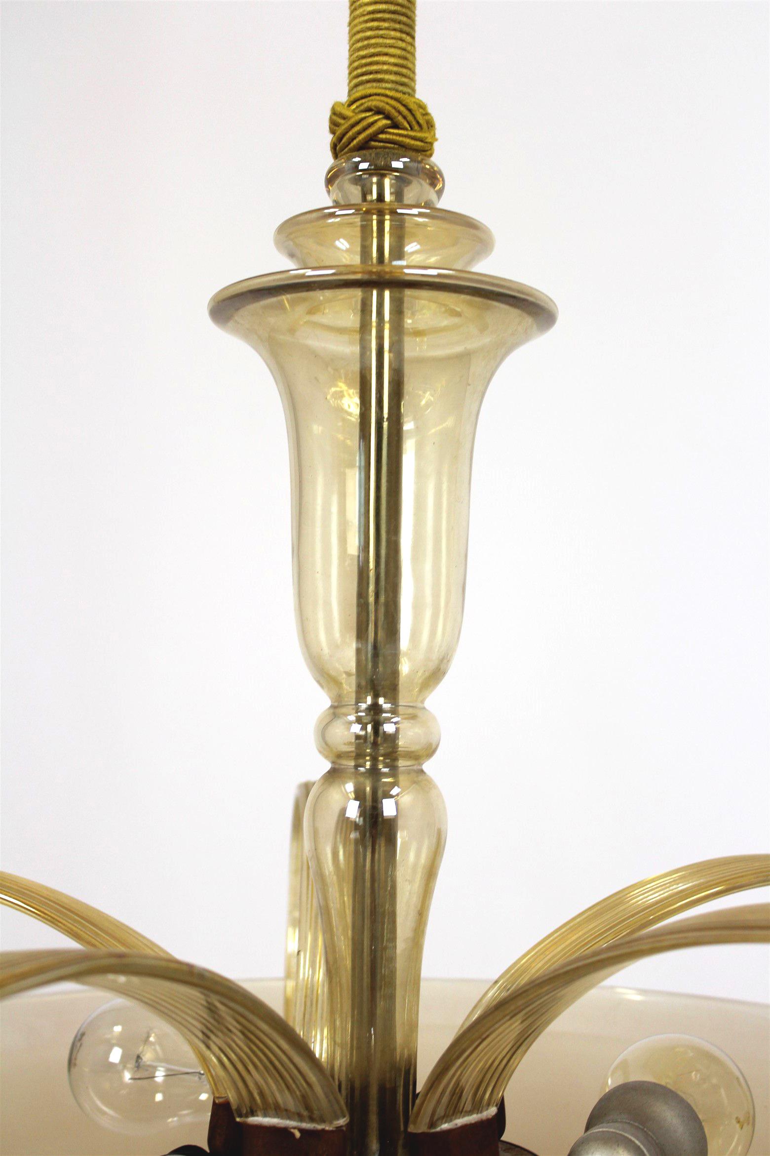Tall Art Deco Curved Glass Chandelier from ESC Zukov, 1940s For Sale 5