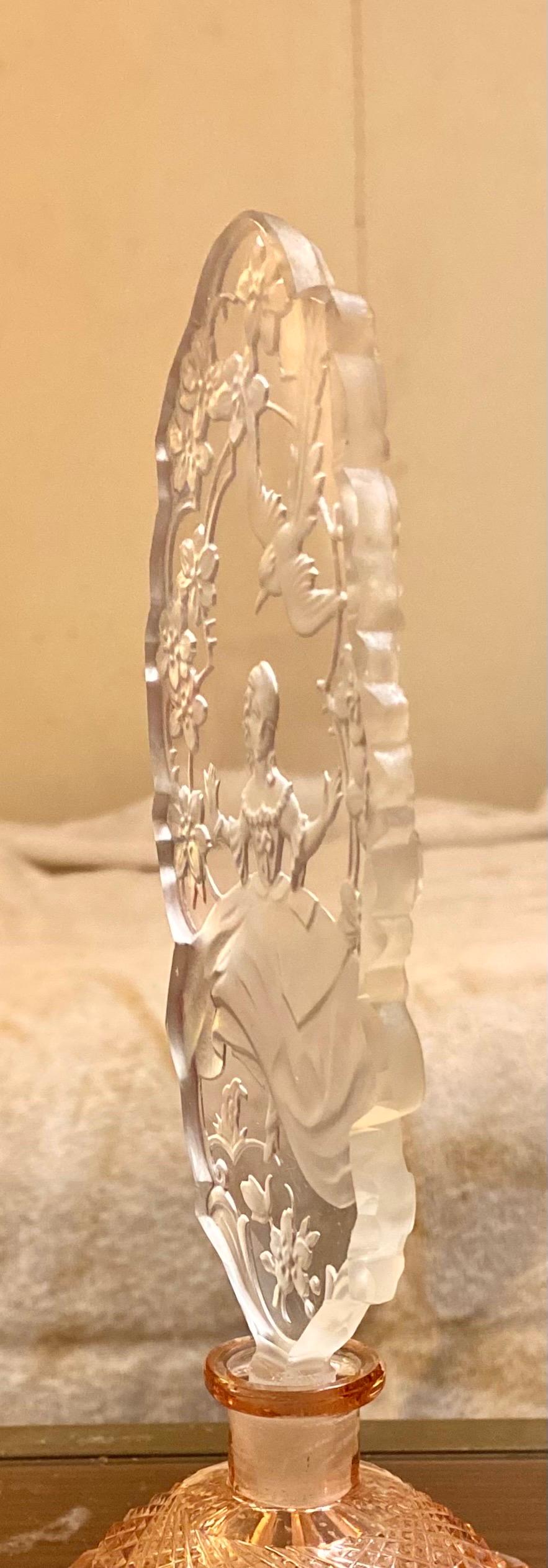Tall Art Deco Czech Perfume Bottle in Peach Alexandrite Crystal  5