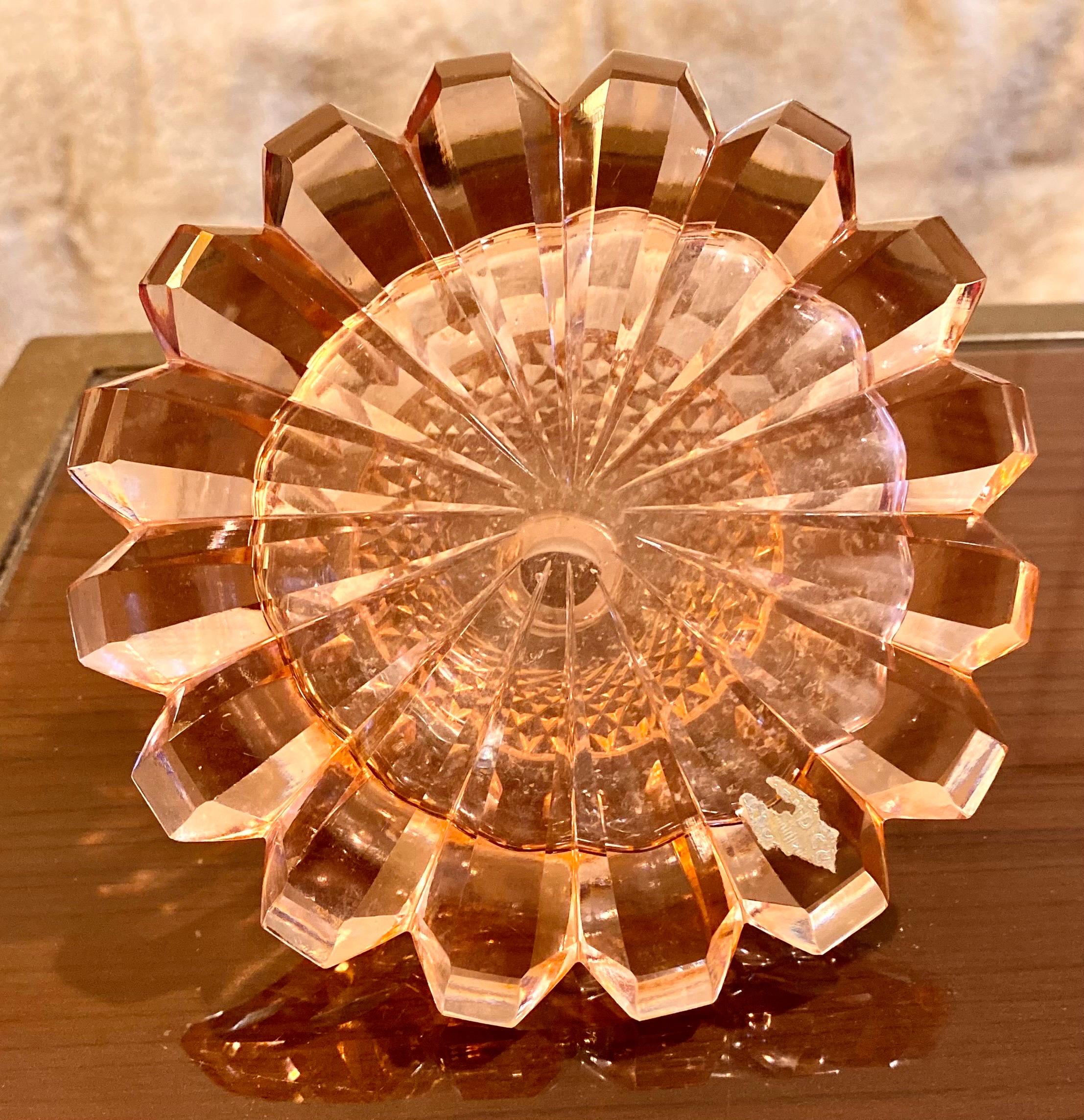 Tall Art Deco Czech Perfume Bottle in Peach Alexandrite Crystal In Good Condition In New Orleans, LA